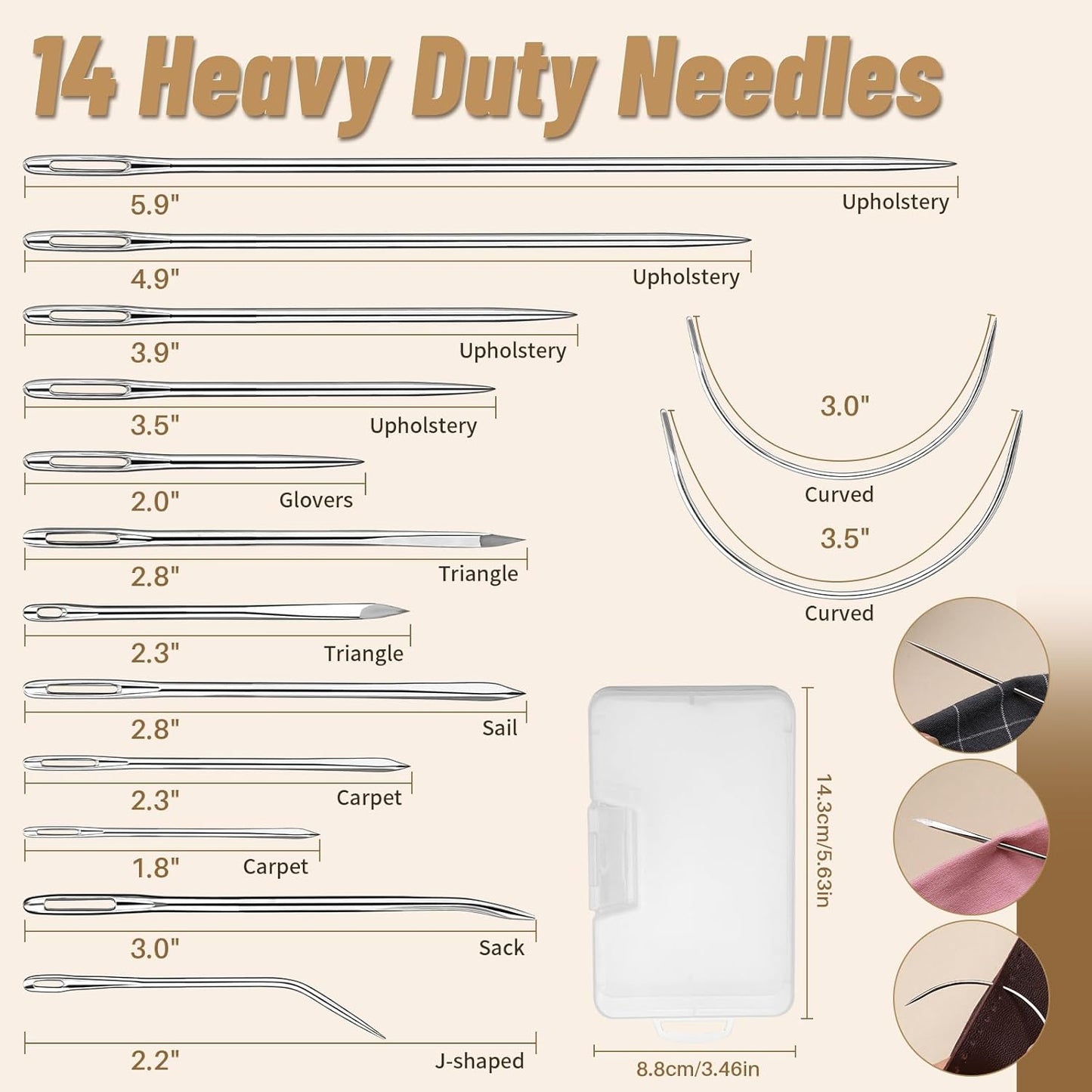 IMZAY Upholstery Repair Kit, Waxed Sewing Thread (12Colors), Heavy Duty Needles(14 PCS), 264 Yards Strong Sewing Thread with Thimbles for Canvas, Leather Sewing