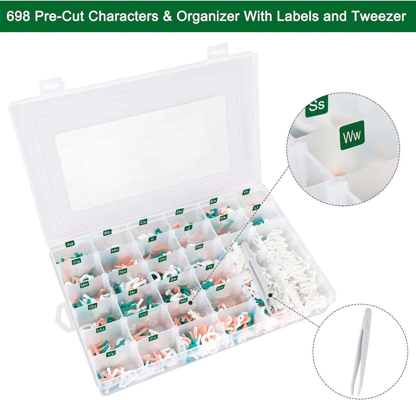 Letter Board Letters Only,698 PRE-Cut Characters (3/4 Inch,in 3 Colors) with Sorting Tray,Felt Letter Board Letters (Choice A)