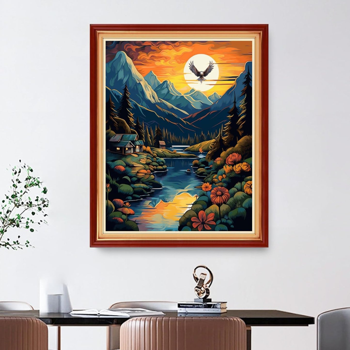 Foxdiviy Sunset Scenery 16x20 inch 11CT Embroidery Patterns Art Crafts DIY Needlepoint Kits for Beginners Adults Kids