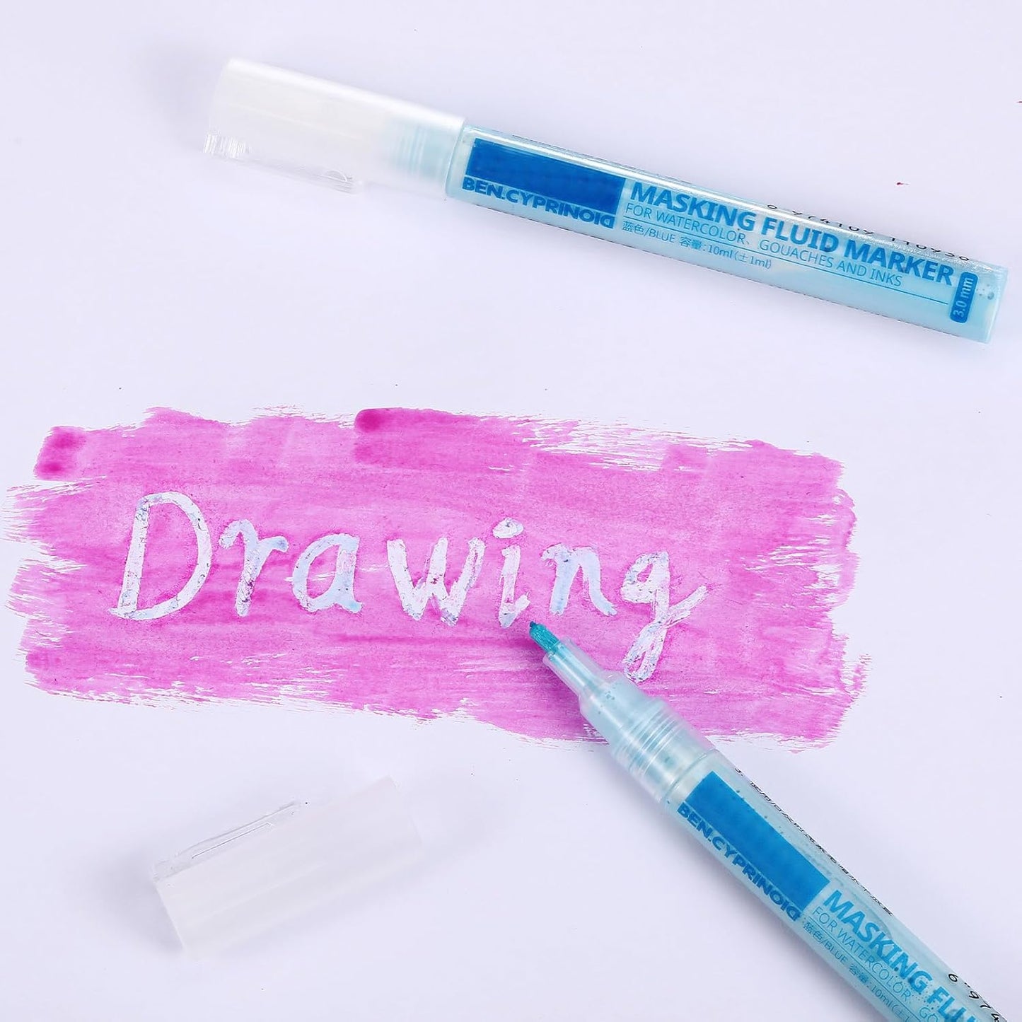 2 Pcs Masking Fluid Pen for Watercolor Painting, Capacity with Applicator Tip, Masking Fluid Marker for Various Art Projects Watercolor Ink(Blue,3mm)