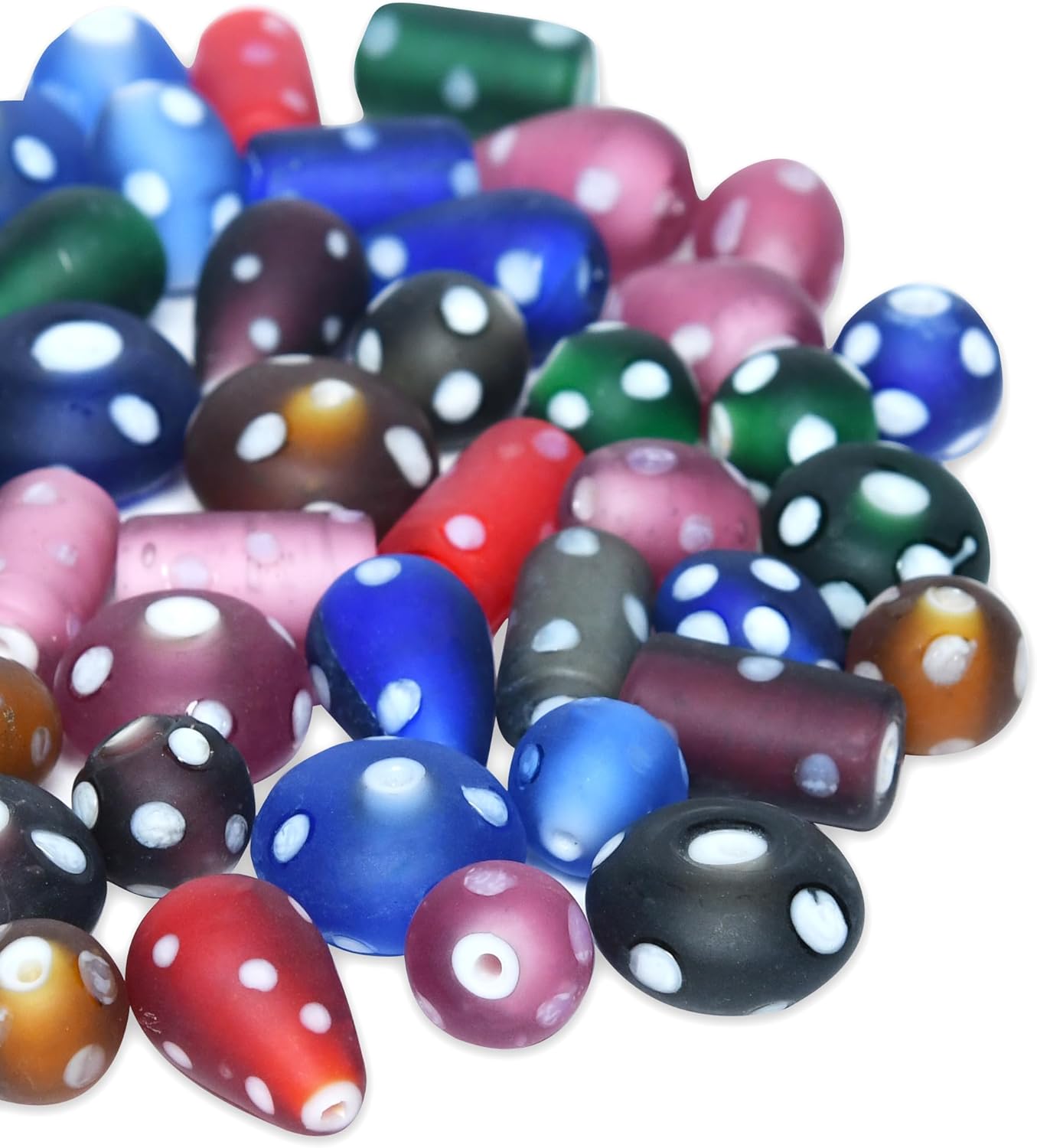 2/3 LB Bag of Assorted Glass Beads for Jewelry Making, Lampwork Murano Bead Mix for Bracelets and Necklaces, Crafting Beads Supplies Kit, Large & Small Beads (Polka Dot Beads)