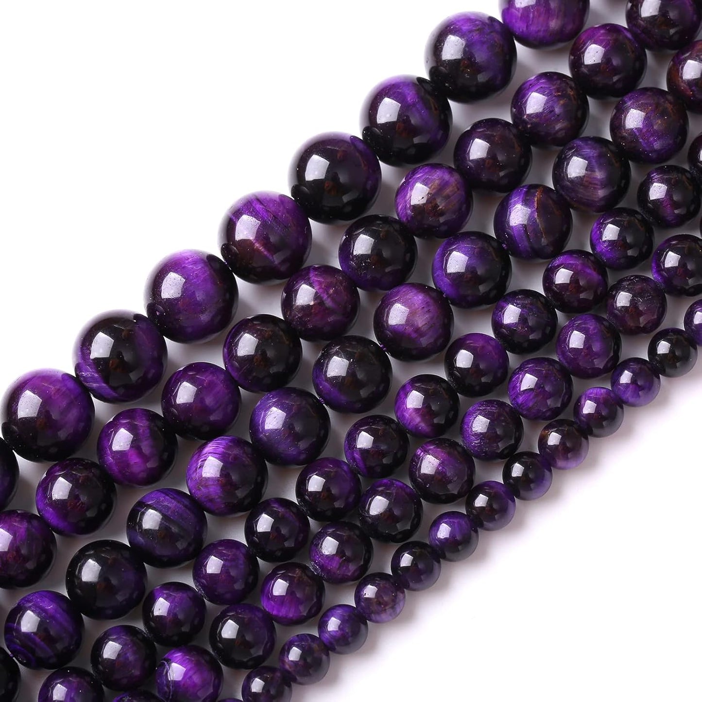 8mm 45pcs A+ Natural Purple Tiger Eye Stone Beads Round Spacer Loose Beads for Jewelry Making DIY Bracelet Necklace 15" Inch