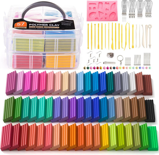 Shuttle Art Polymer Clay Kit, 57 Colors, Soft Oven Clay Kit, 19 Carving Tools and 10 Kinds of Accessories, Non-Stick, Non-Toxic, Ideal Gift for Kids