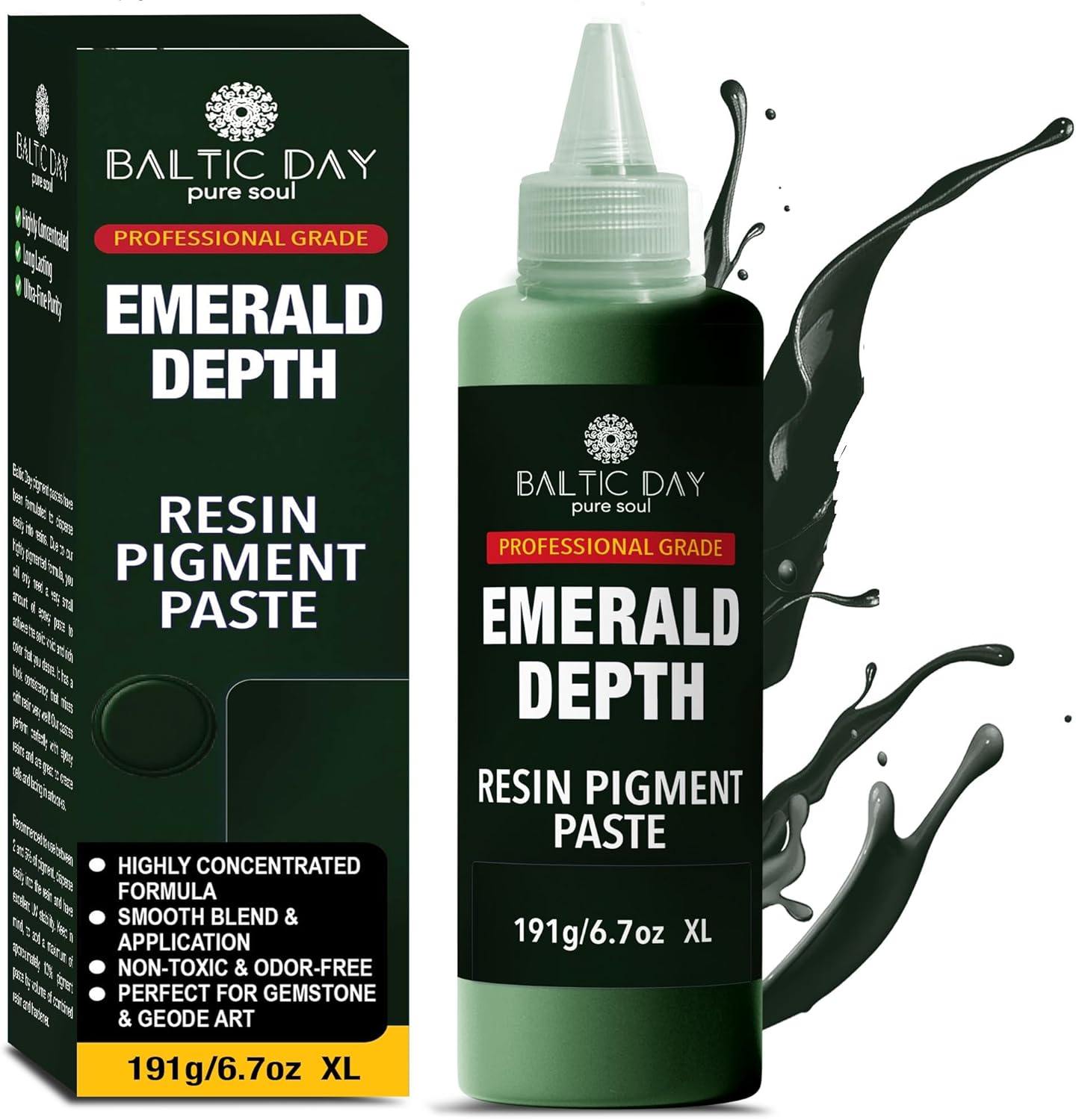 BALTIC DAY Emerald Green Epoxy Resin Pigment Paste XL (191g/6.7oz) – Opaque Epoxy Dye & High Concentration Coloring Paste, Mica Powder Alternative for Resin Art, Jewelry, Tumblers