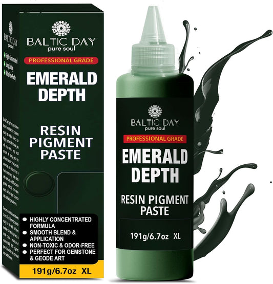 BALTIC DAY Emerald Green Epoxy Resin Pigment Paste XL (191g/6.7oz) – Opaque Epoxy Dye & High Concentration Coloring Paste, Mica Powder Alternative for Resin Art, Jewelry, Tumblers