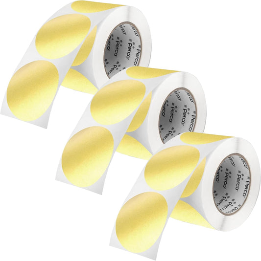 Perco Metallic Gold 3" Round Circle Dot Sticker Labels for Wedding Invitations - Multi-Roll Pack (3 Rolls, 500 Labels Each) - Permanent Adhesive, Vibrant Colors - Perforated for Easy Use, Made in USA