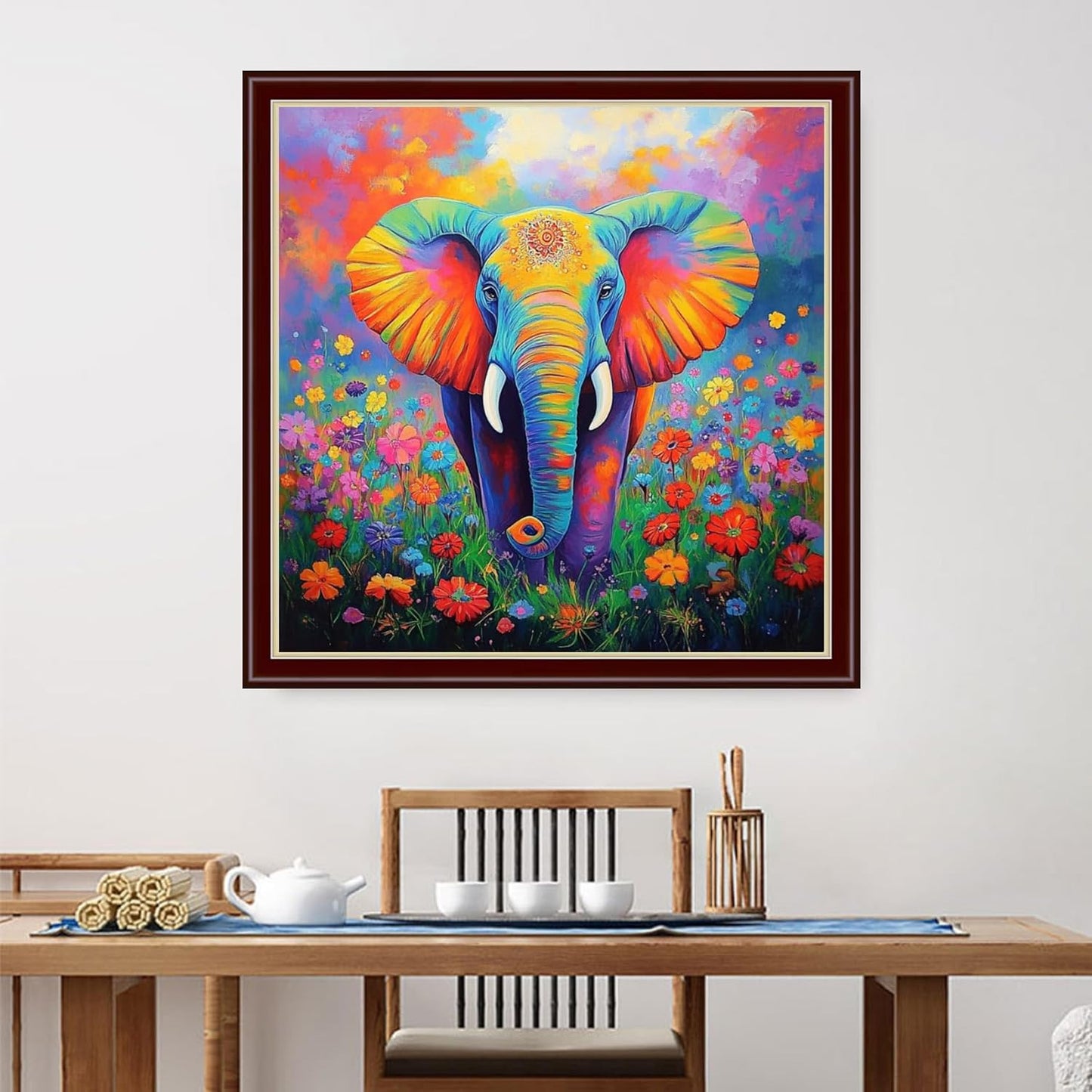 Dimensean Stamped Cross Stitch Kits Full Range of Embroidery Patterns Starter Kits for Beginners Adult or Kids DIY Cross Stitches Needlepoint Kits 11CT-Colorful Elephant Flowers 18x18 inch