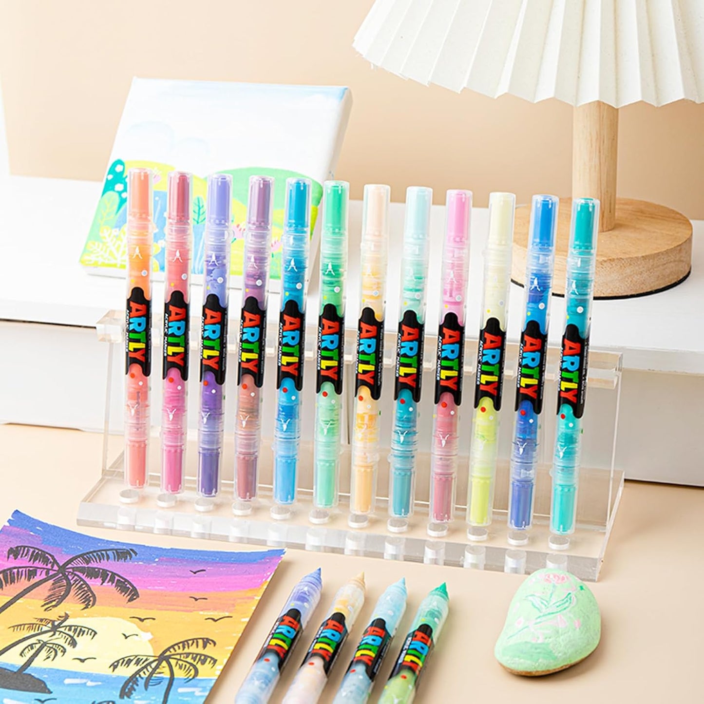 48 Colors Paint Markers, Dual-Color Acrylic Pens with Brush Tips, Double Tipped for Rocks & Art Supplies (24Pcs/48Colors)