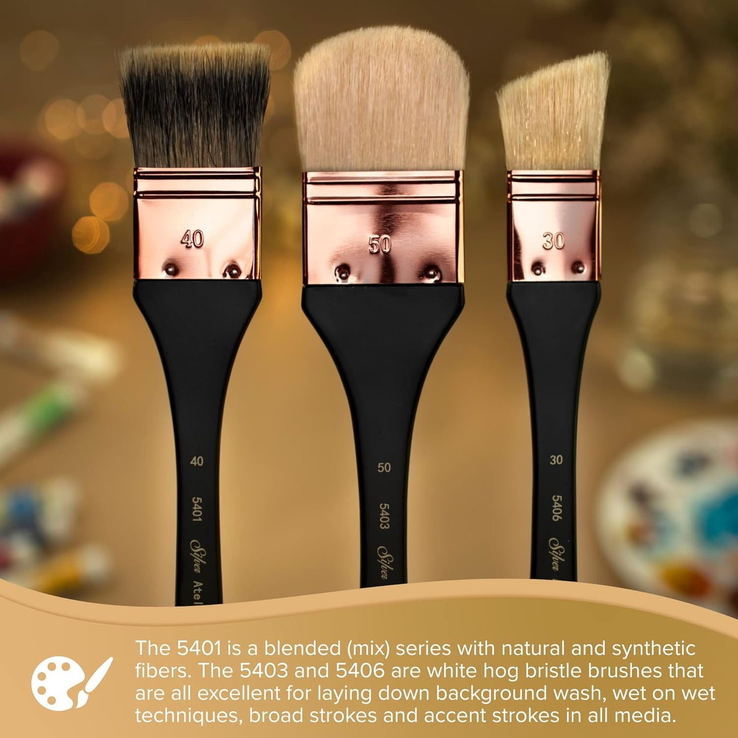 Silver Brush Limited 5403-40 Silver Atelier Oval Mottler Paintbrush for Oil, Acrylic, Watercolor, Gesso and Grounds, Varnish and Top Coat, Size 40, Xtra Long Handle