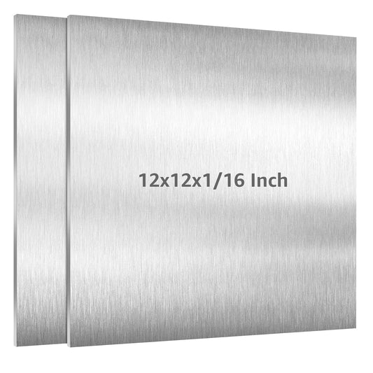2 Pack 6061 T651 Aluminum Sheet Metal 12" x 12" x 1/16" (0.06") Rectangle Metal Plate Covered with Protective Film, 1.5mm Flat Aluminum Plate for Crafting and Industry
