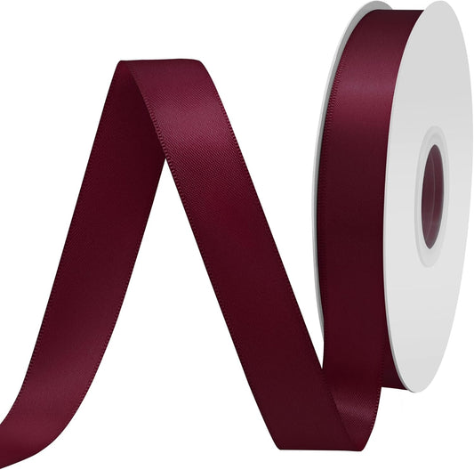 Wine Satin Ribbon 3/4" X 50 Yards Solid Color Double Faced Ribbons Perfect for Crafts Wedding Decor Bow Making Arts Sewing and More