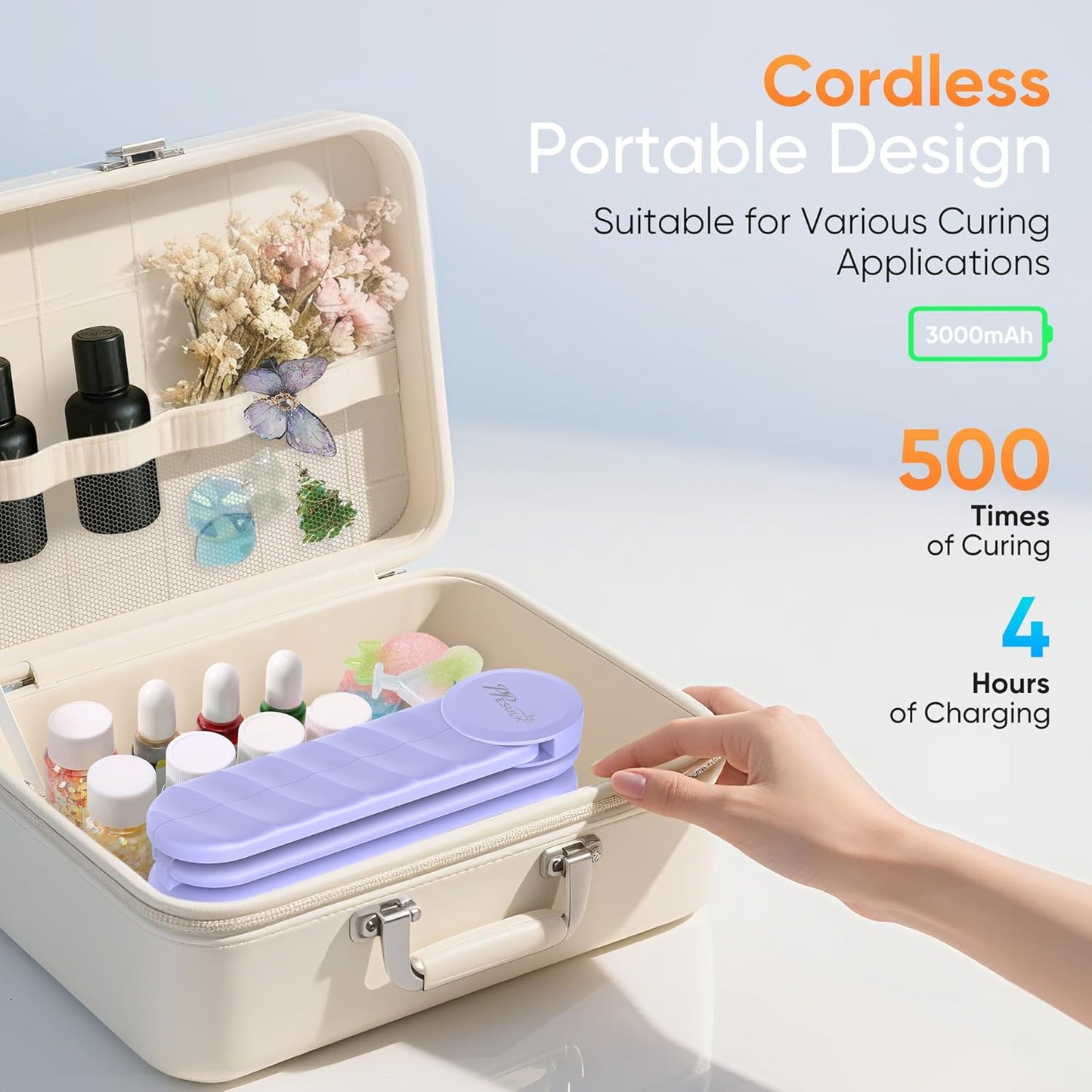 PPESULK Cordless UV Light for Resin Curing, 3000mAh Rechargeable Fast UV Light with 34 Beads and LCD Timer Display, Portable UV Resin Curing Machine for Resin Molds, Jewelry Making, DIY Crafts