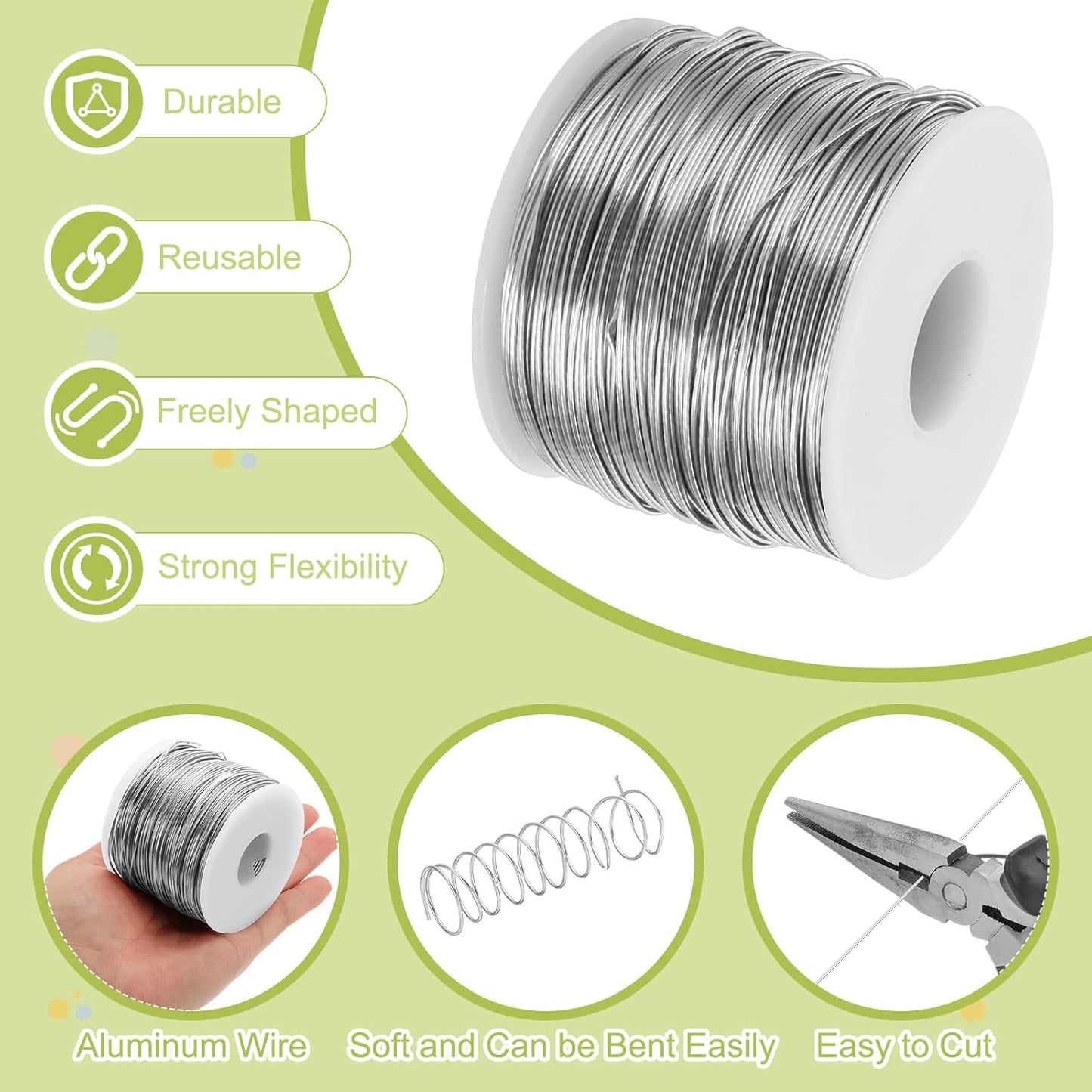 MECCANIXITY 18 Gauge Anodized Aluminum Craft Wire Bendable Bonsai Training Wire 492 Feet 1mm for Sculpting Crafts Wreath Floral Beading Jewelry Making, Silver Tone