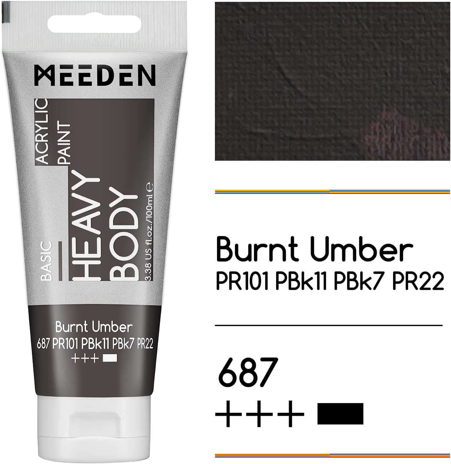MEEDEN Acrylic Paint Burnt Umber: Bundled with Titanium White Color - 100ml/3.38oz x 2 Bulk Heavy Body Acrylic Paint Tubes for Art Craft Painting