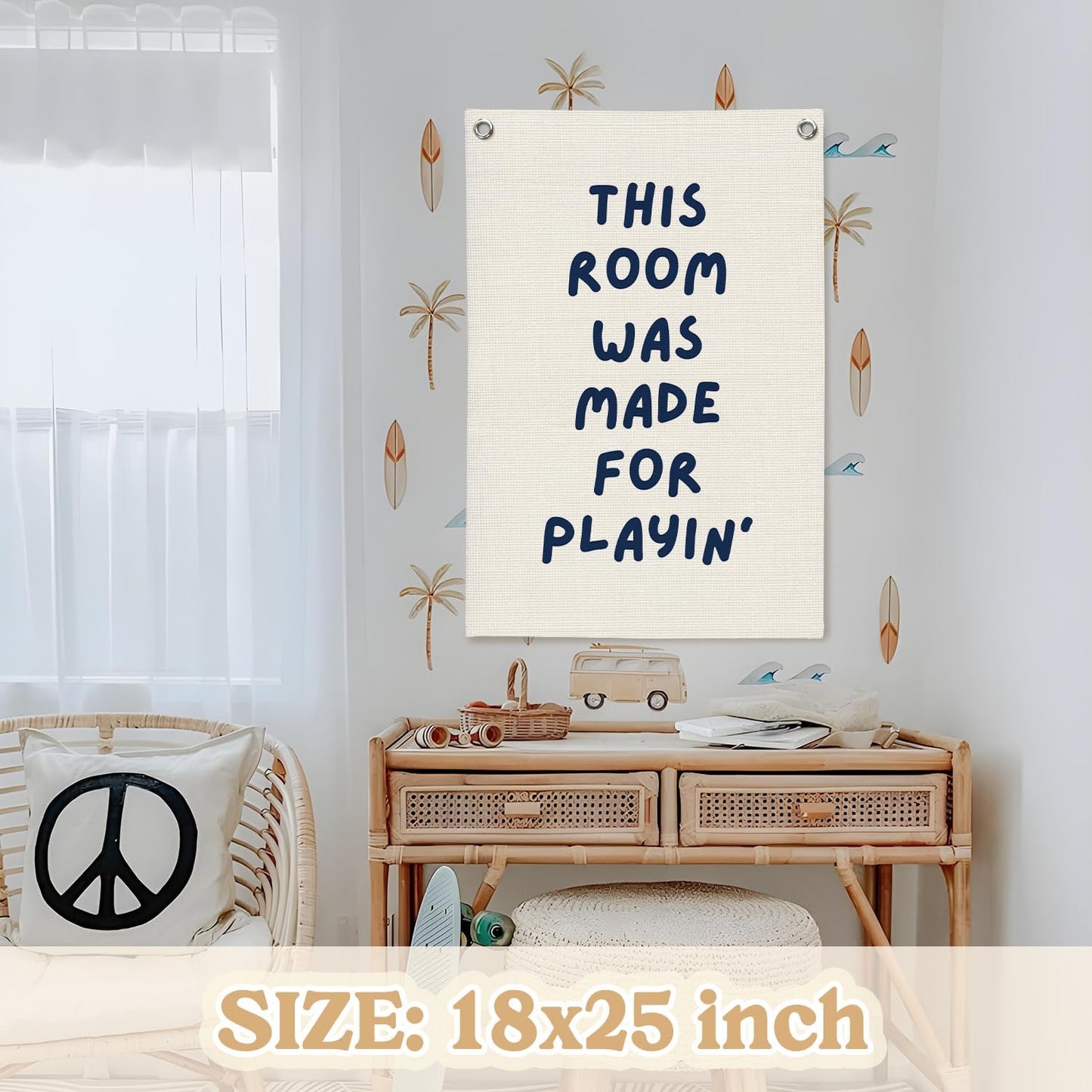 Playroom Wall Decor Linen Canvas Banner,This Room Was Made For Playin 18x25 Inch,Nursery Canvas Art,Kids Bedroom Hanging Flag for Toddler Play