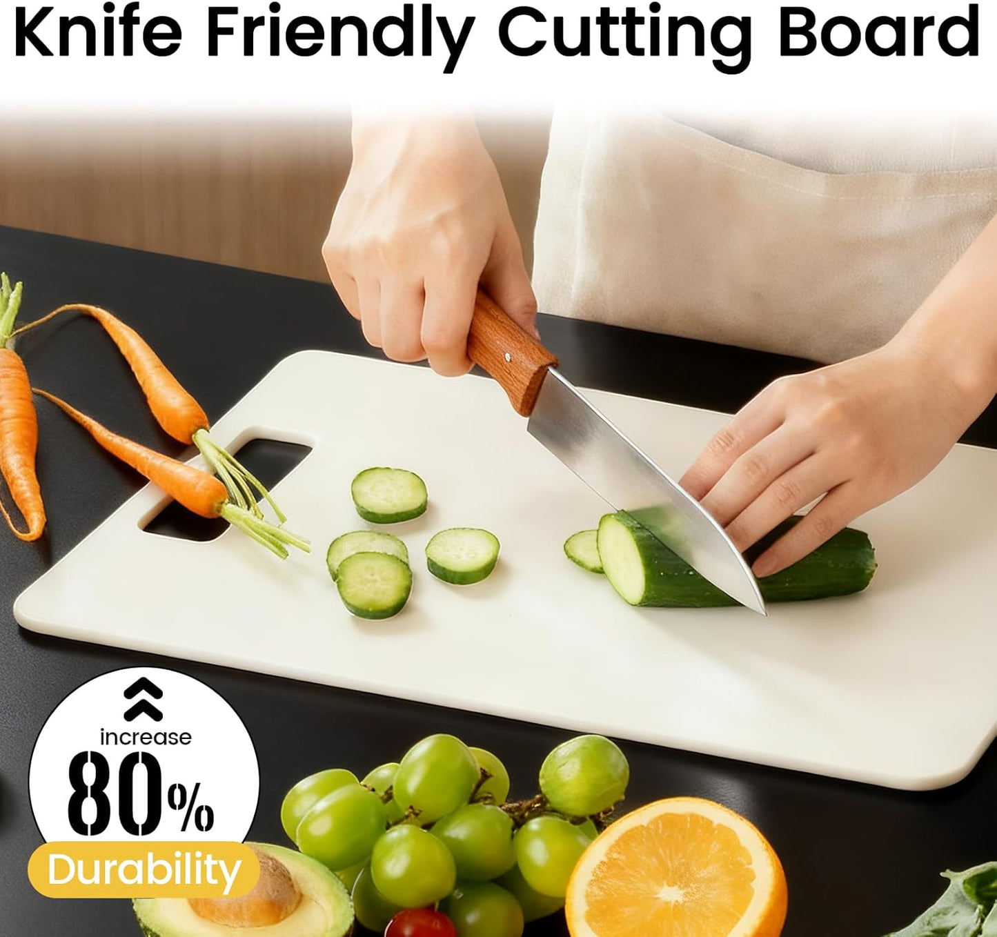Cutting Boards for Kitchen [Set of 2], Wood Fiber Composite Cutting Board, Dishwasher Safe, Non Slip Non Toxic Chopping Board for Meat Vegetables Fruit Cheese - White