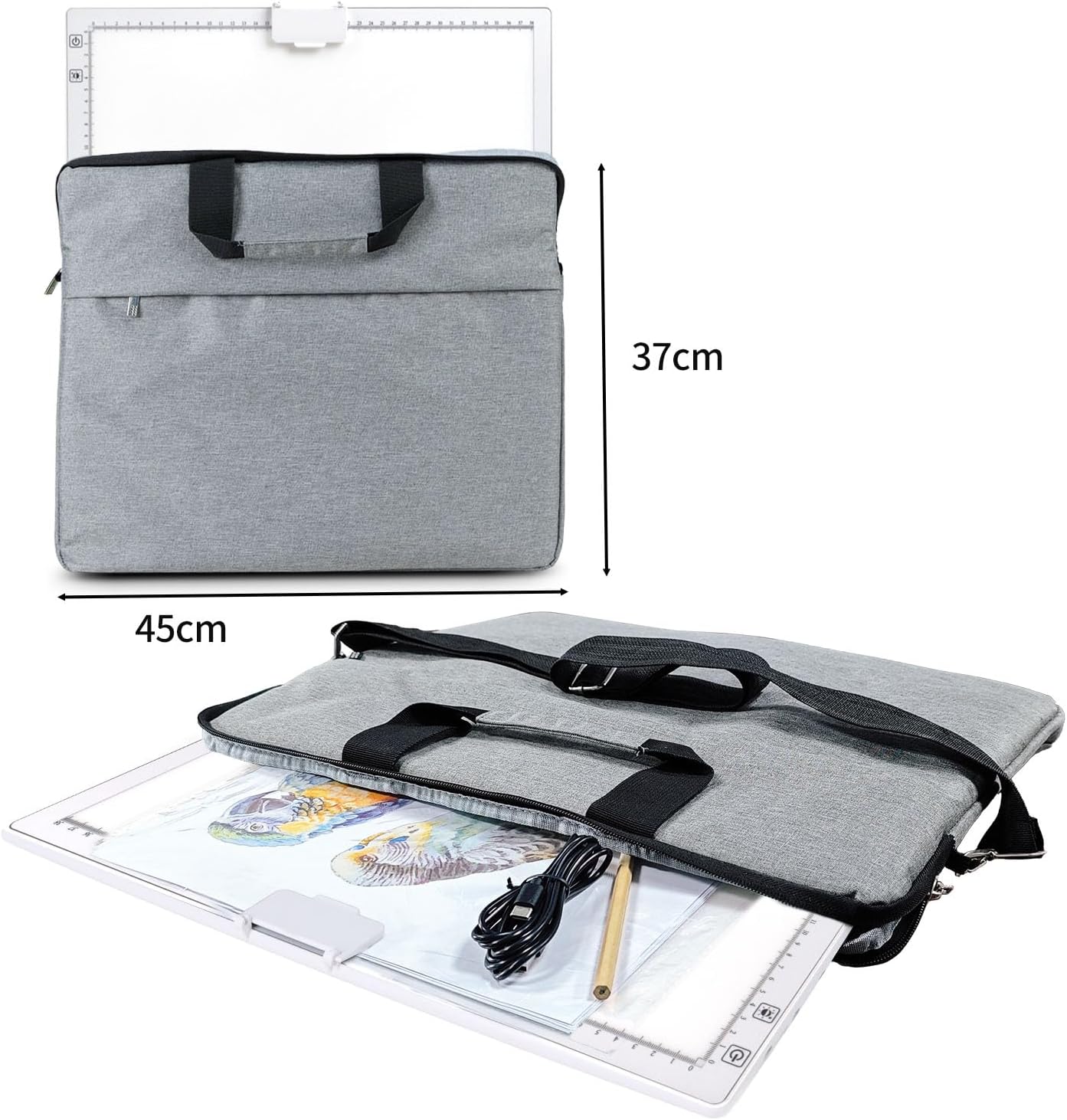 Rechargeable A3 Diamond Art Light Board with Padded Case,Light Pad with Stand,3 Colors Stepless Dimmable and 6 Levels of Brightness Light Box for tracing,Diamond Painting,Drawing,Sketching(White)