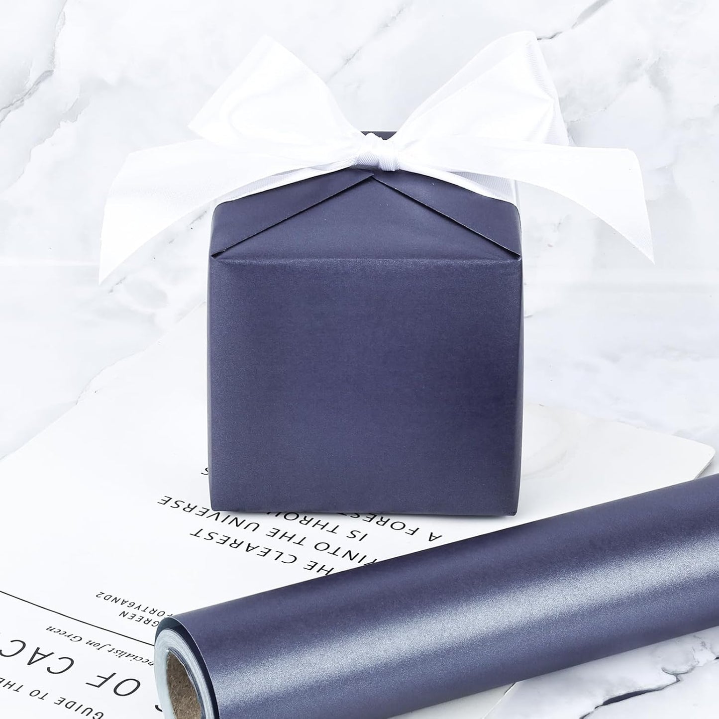 NESCCI Dark Blue Matte Wrapping Paper,Solid Color Pearly-Lustre Paper,Gift Wrapping Paper,Perfect for Wedding,Valentine's Day,Birthday, Christmas,Baby Shower,DIY Bouquet (17 Inches X 32.8 Feet)