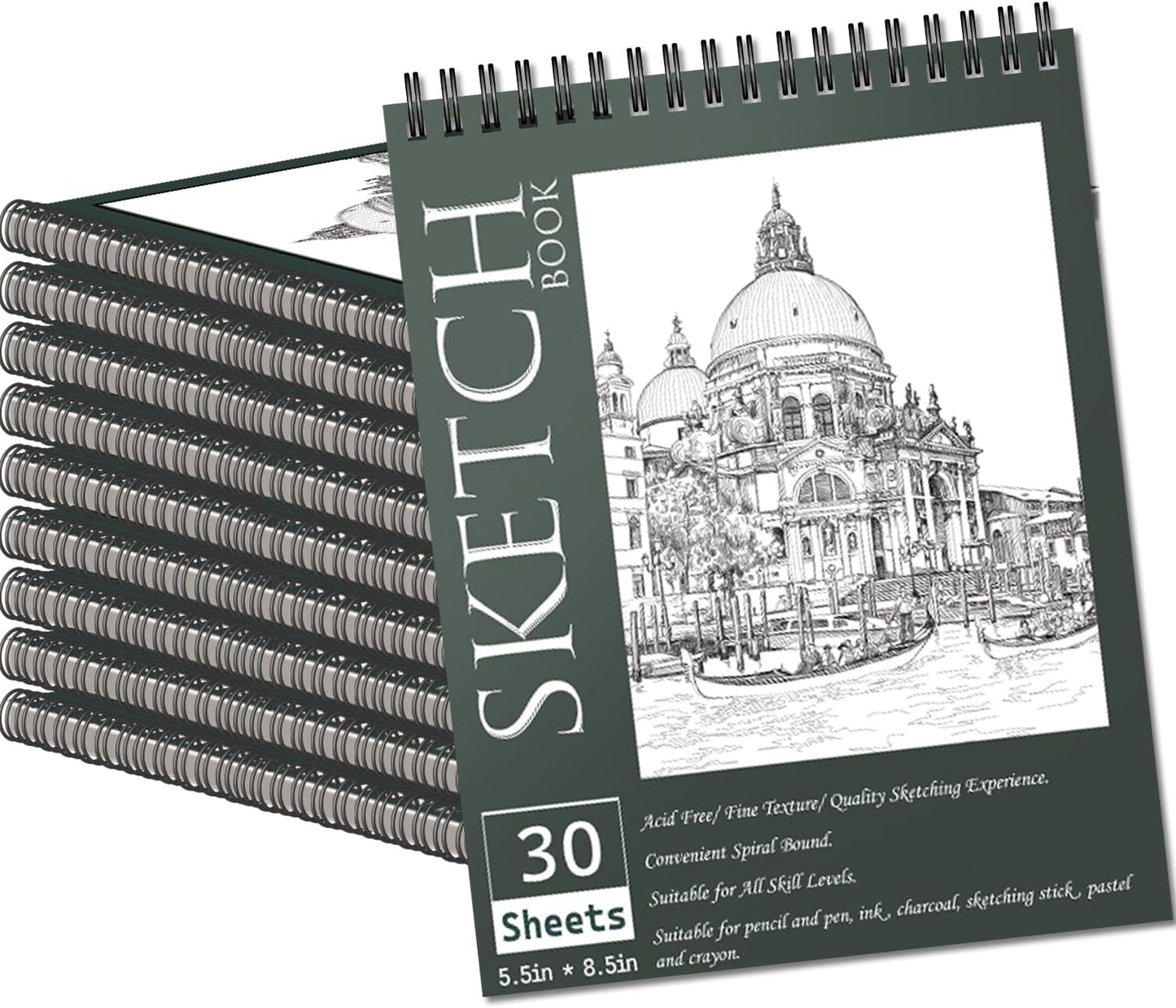 OSIMIG 10 Pack 5.5 * 8.5"" Sketch Books, 300 Sheet Drawing Paper, Mini Sketchbook for Kids, Drawing Pad, Top Spiral Bound Sketch Pad for Beginger, Adult Art Supplies, sumiaoben -10