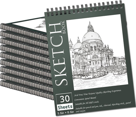 OSIMIG 10 Pack 5.5 * 8.5"" Sketch Books, 300 Sheet Drawing Paper, Mini Sketchbook for Kids, Drawing Pad, Top Spiral Bound Sketch Pad for Beginger, Adult Art Supplies, sumiaoben -10
