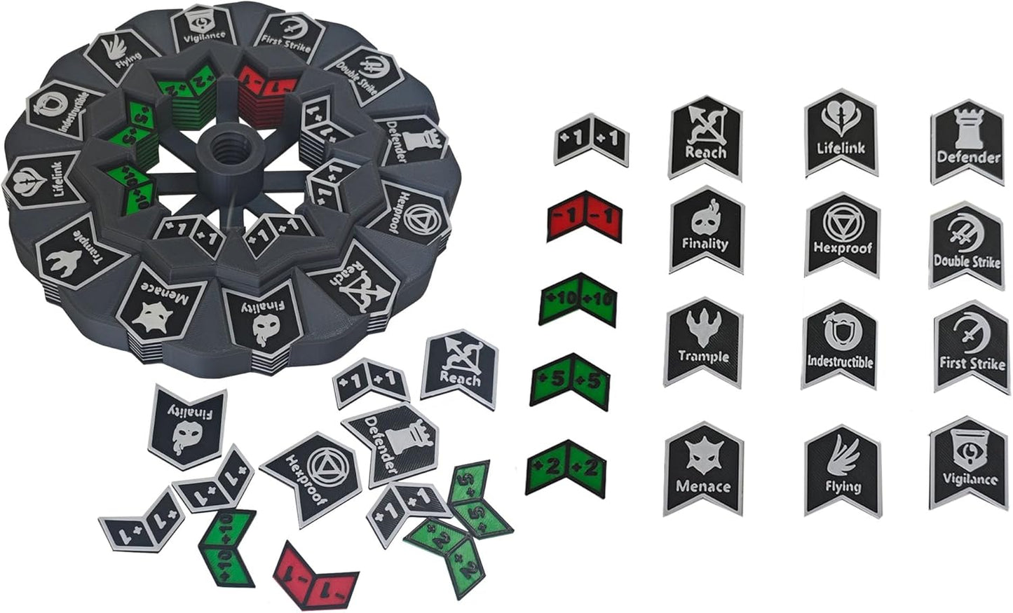 MTG Abilities Keywords Counter Wheel, Black Token Tracker 7.5 inch Diameter,123-Piece Keyword and Life Counter Bulk Tokens MTG, TCG, Cards Gaming Accessories