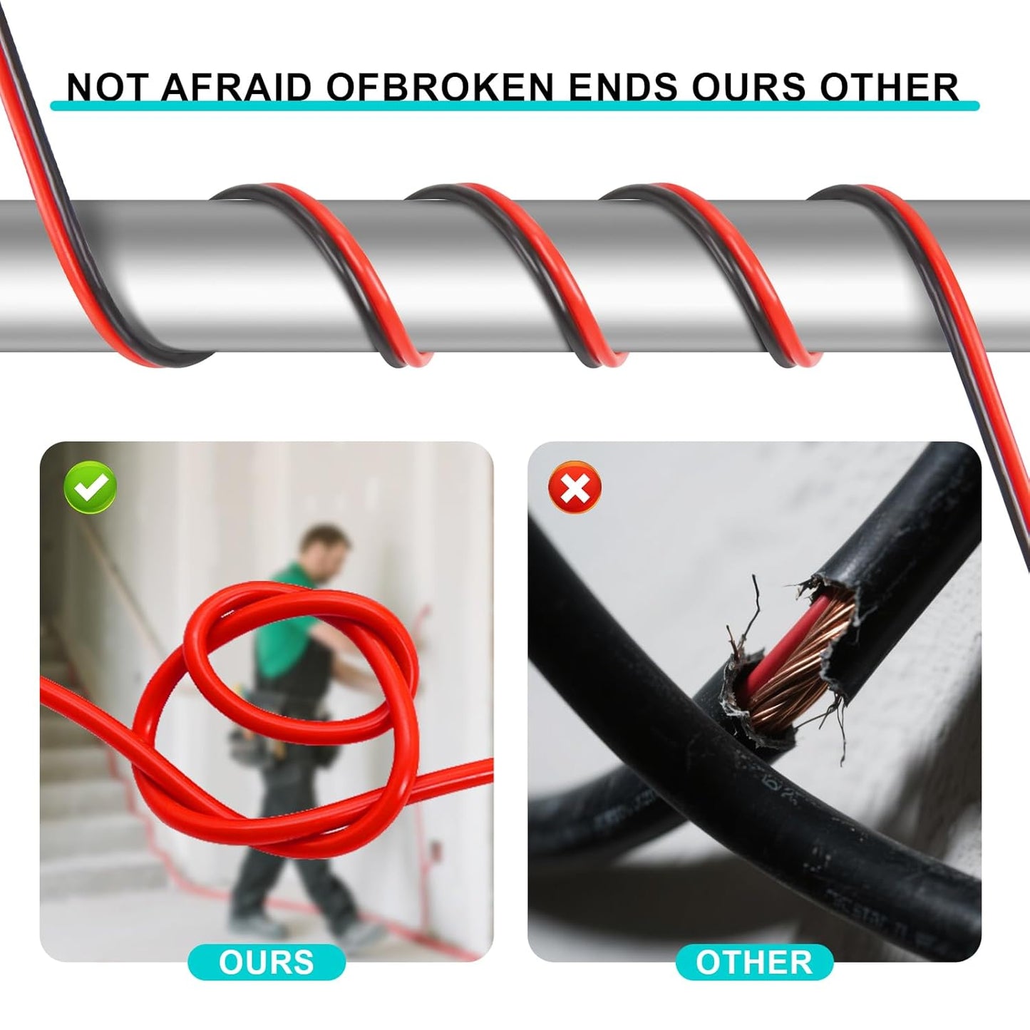 22 Gauge 2 Conductor PVC Tinned Copper Electrical Wire, 32.8FT/10M Red and Black Double Parallel Wire,0.3mm²，for DIY Projects, Home Electrical, Power Wiring,Car Speaker Wire, LED Wires.