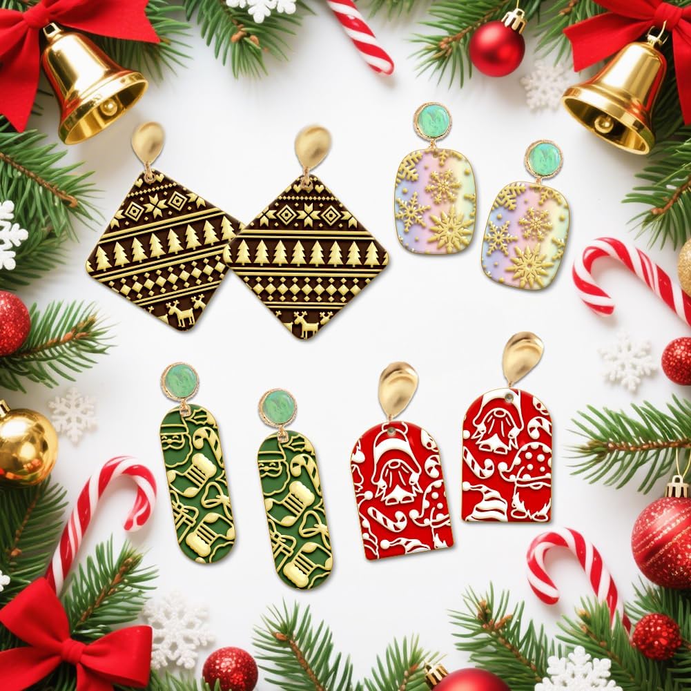 4PCS Christmas Polymer Clay Texture Sheets Set for Using with Clay Cutters, Snowflake Clay Texture Mats, Jewelry Making DIY Christmas Craft Tools