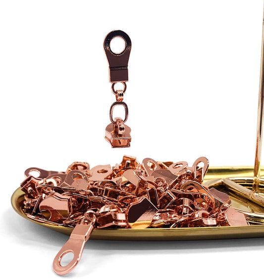 Sawoake 50PCS #5 Rose Gold Metal Handle for Nylon Coil Handle Charm for Purse Handbag Craft Sewing Luggage Bag Bulk