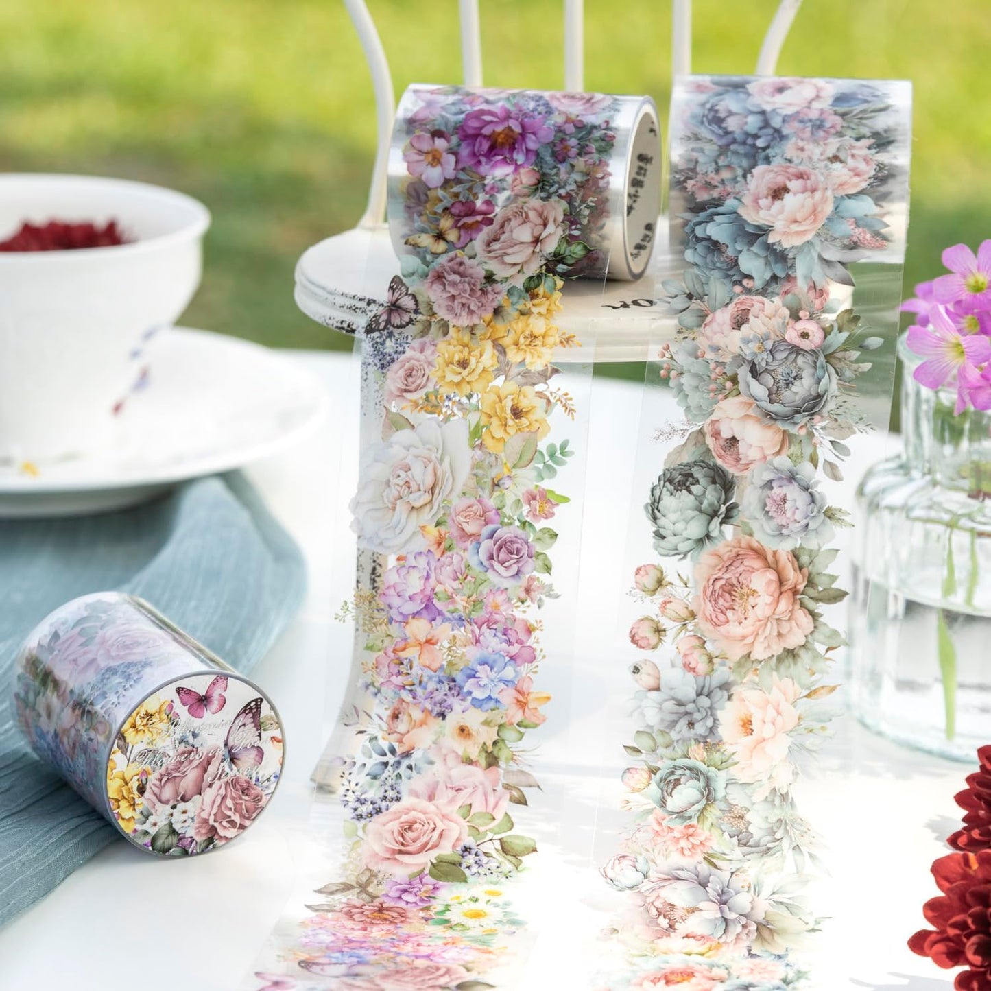Flower PET Tape Stickers for Journaling,6 Rolls Transparent Floral Washi Tape for Scrapbook Supplies,Junk Journal,DIY Craft,Notebook,Diary(Flourishing Blossom)