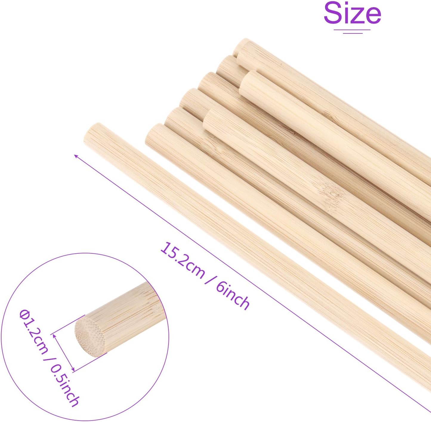 DMiotech 50 Pack 15/32" x 6" Wooden Dowel Rods Unfinished Natural Sticks Wood Craft Sticks for Home Decor Projects and Making DIY Craft,Wood Color