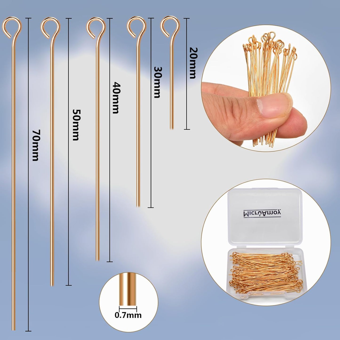 150pcs 18K Gold Filled Eye Pins Non Tarnish Craft Earring Bracelet Jewelry Making Accessories Supplies (30mm (1.18in), Gold-Eye Pin)