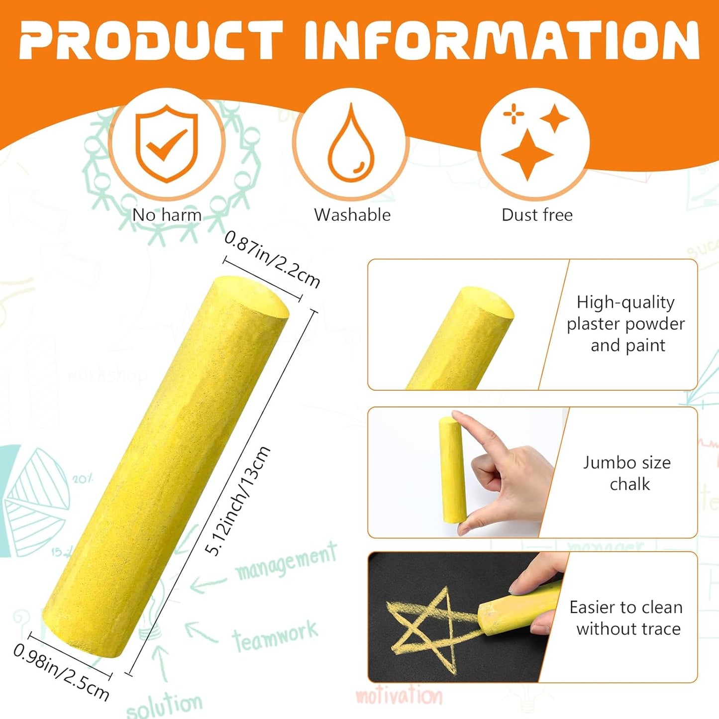 20 Pcs Sidewalk Chalks for Kids Non Toxic Jumbo Chalk for Party Gift Outdoor Art Classroom Play Painting (Yellow)