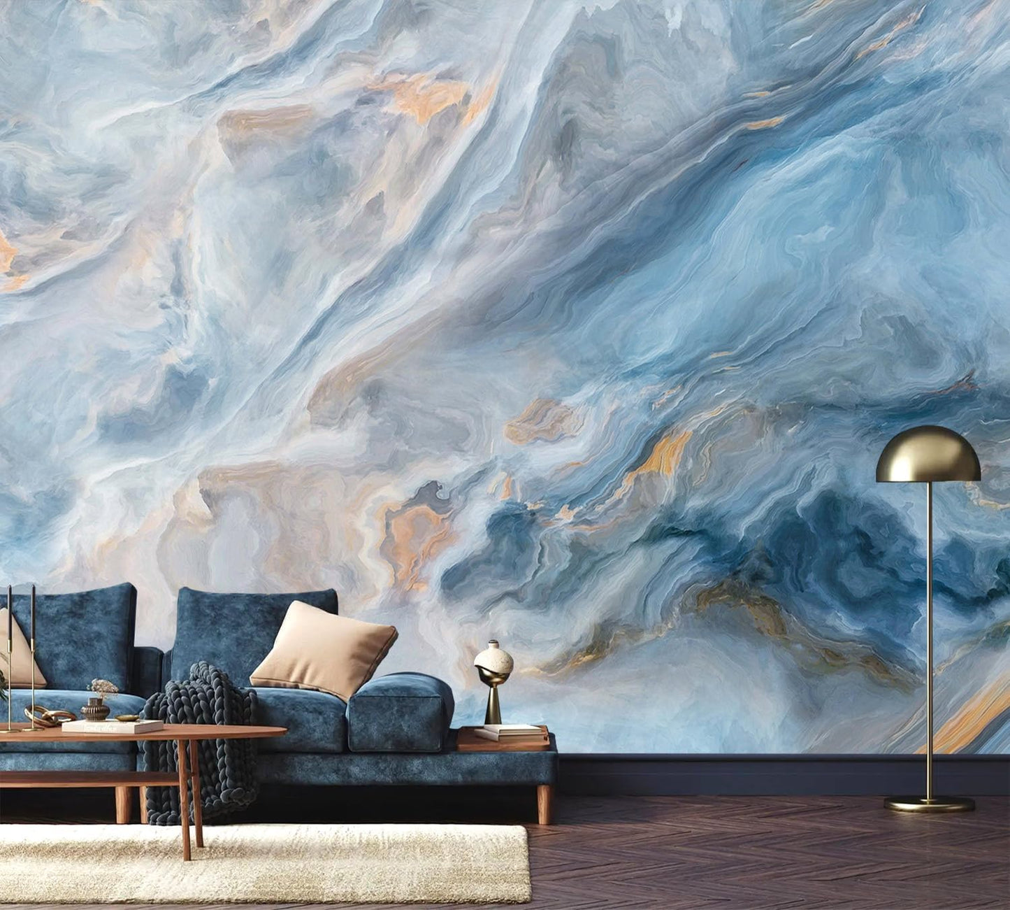 AFZEVEB-Abstract Blue Marble Wallpaper Wall murals for Bedroom 114"x74"(Not Peel and Stick)