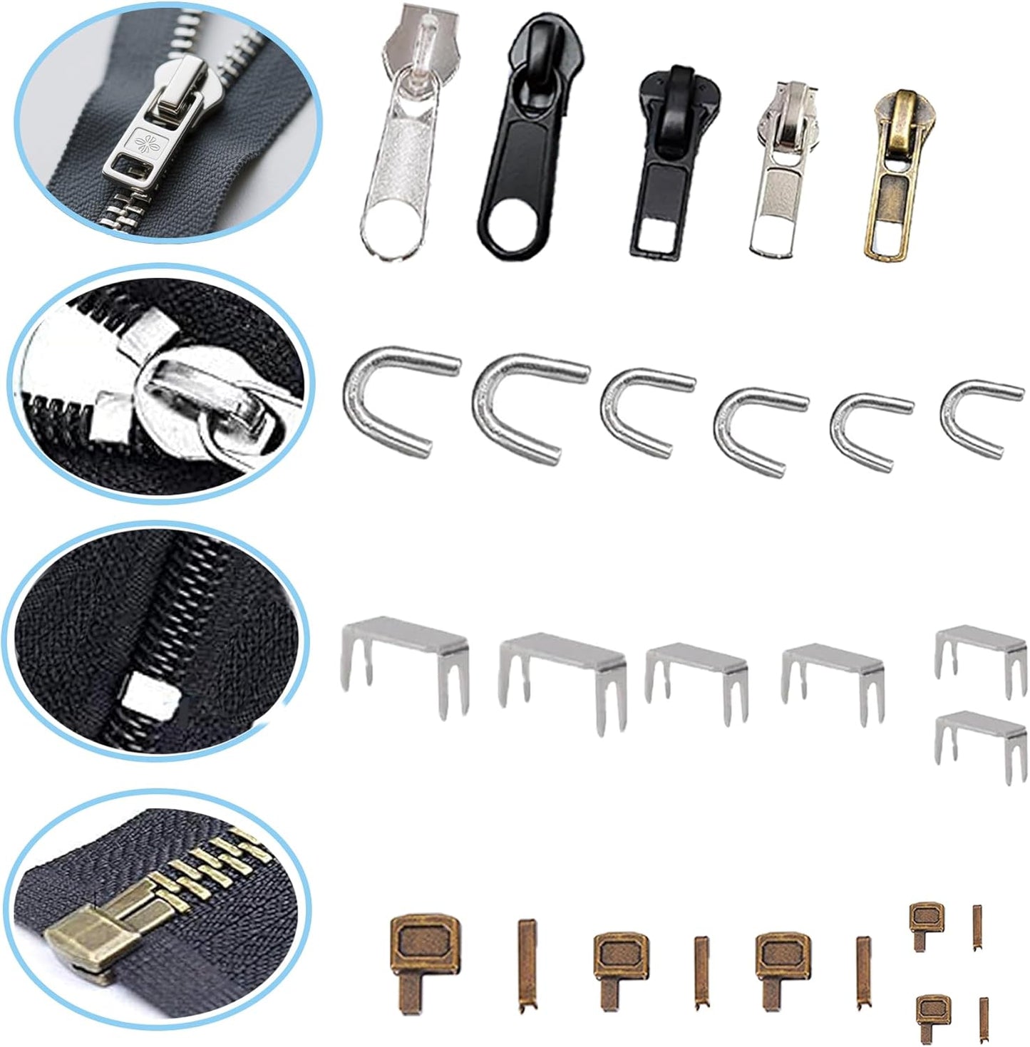 265pcs Zipper Repair Kit, Zipper Pull Replacement with Instant Pliers for Luggage, Coats, Jackets,Tents, Backpacks(All-in-One)