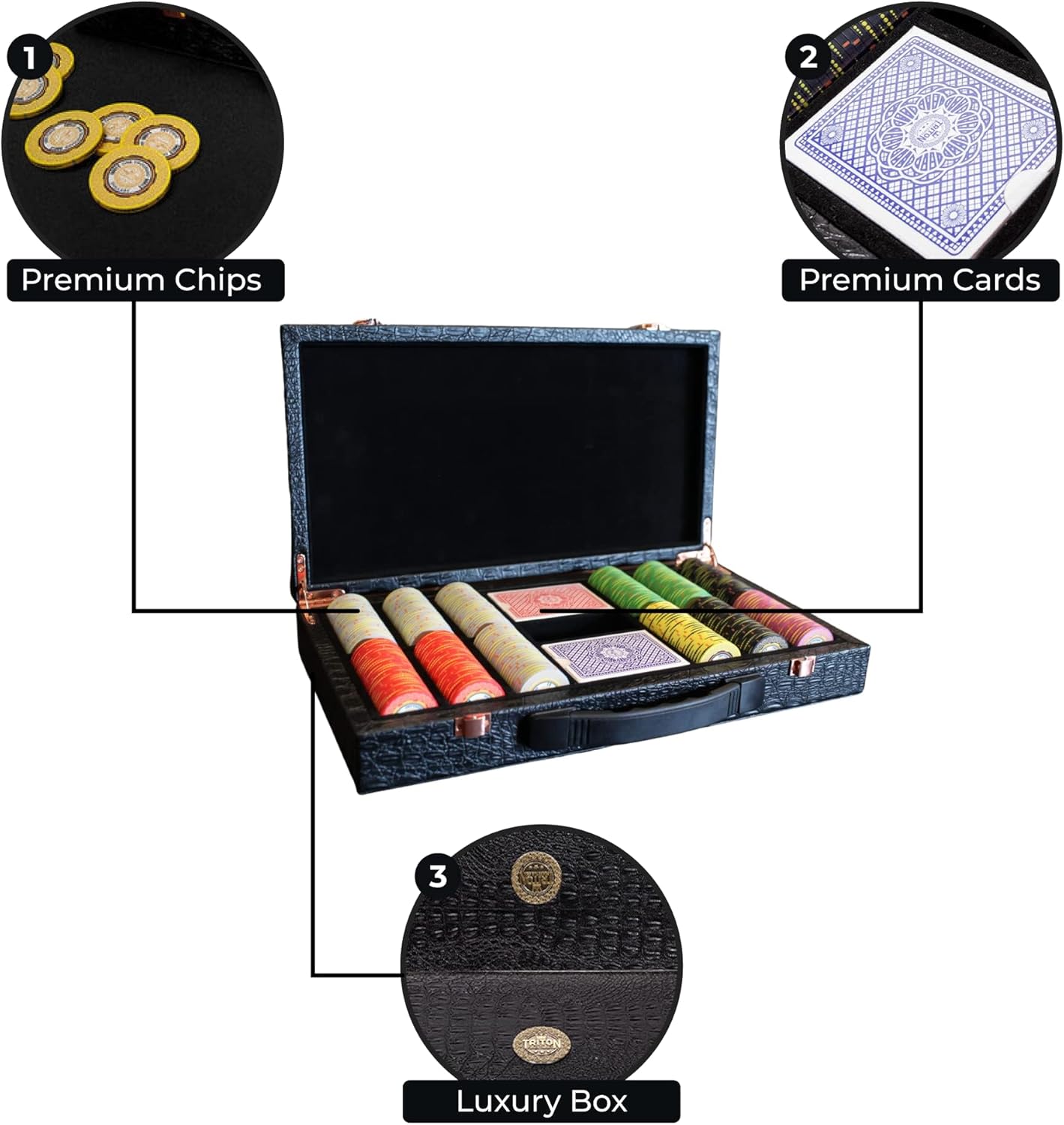 Triton Foldable Poker Table with 10 Chairs and Poker Chips Set 300- Premium Soft-Padded Armrest, Individual Cup Holders- Premium Chips Set, Individual Chair for Everyone