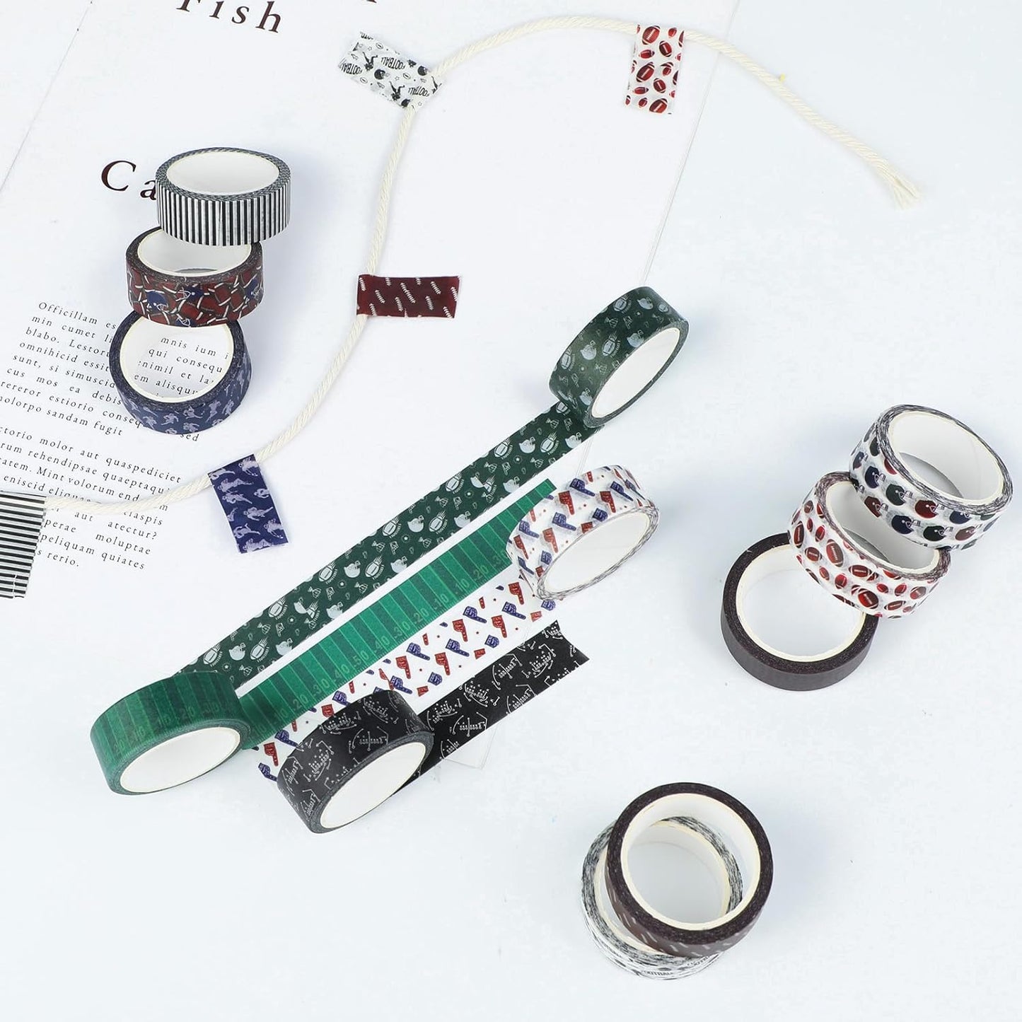 12 Rolls Football Washi Tape Sports Rugby Masking Tape Sport Decorative Tape for Scrapbook Journaling DIY Art Craft Party Decor Gifts Wrapping 16.4FT
