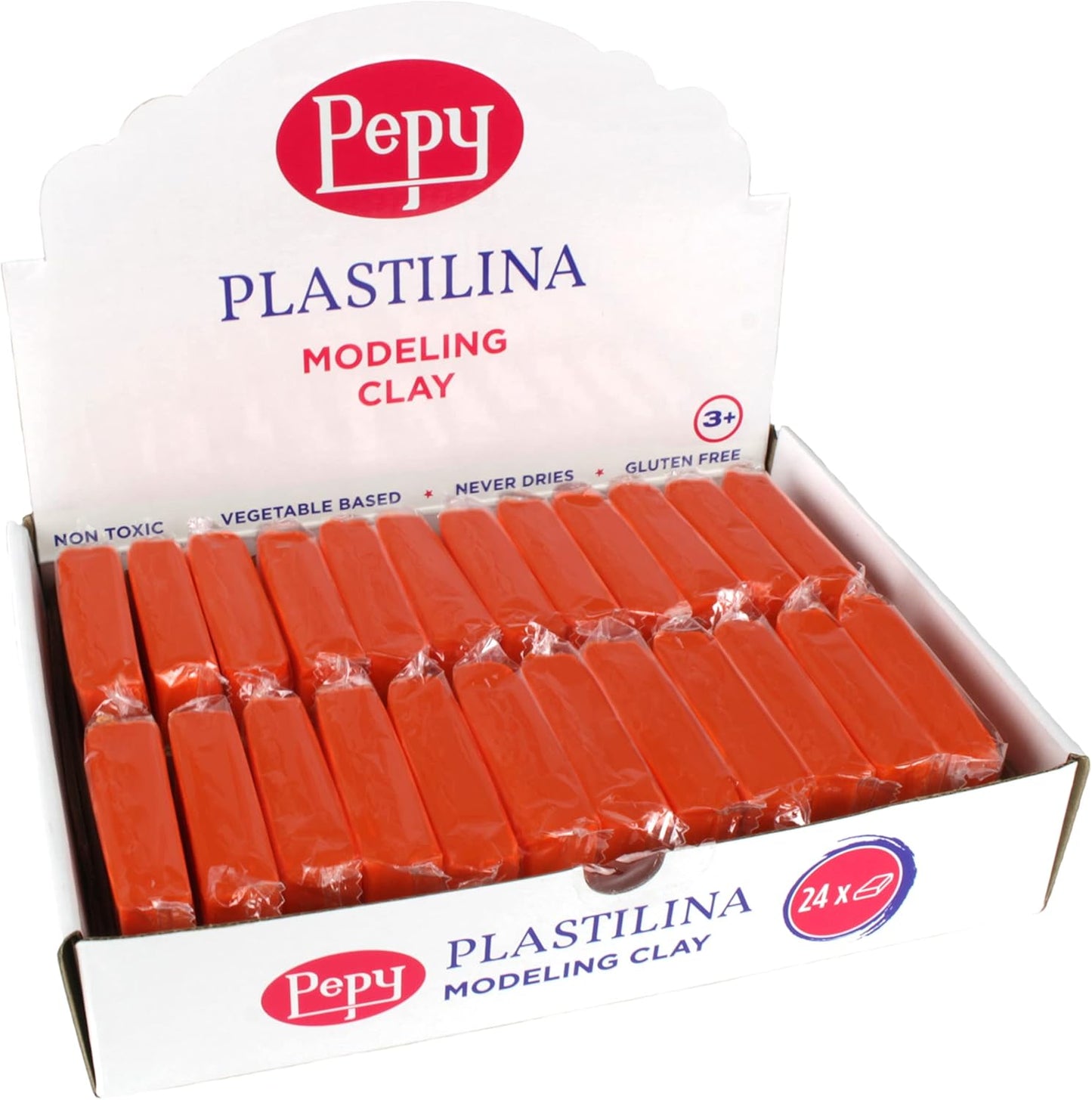 Pepy Plastilina Reusable and Non-Drying Modeling Clay; Set of 24 Bars, 1.4 Ounce Each, Perfect for Arts and Crafts Projects, Orange