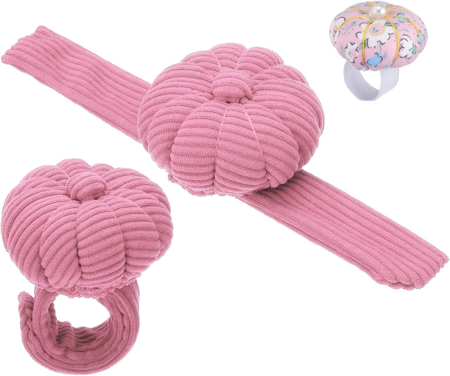 PATIKIL Wrist Pumpkin Pin Cushion, Snap Pin Cushion with Elastic Strap Ring Portable Embroidery Needle Pin Storage for Hand Craft Knitting, Light Pink