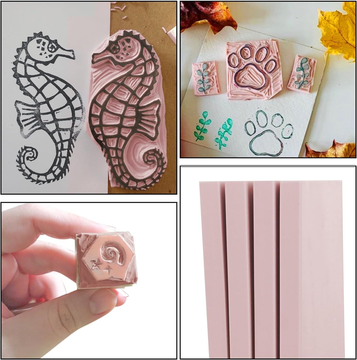 4 Pcs 8.5"x11" Rubber Carving Blocks, A4 Linoleum Blocks, Stamp Carving Blocks for Printmaking, Linocut Artists, Crafts and More,(Pink) by KUKLIPJIM.