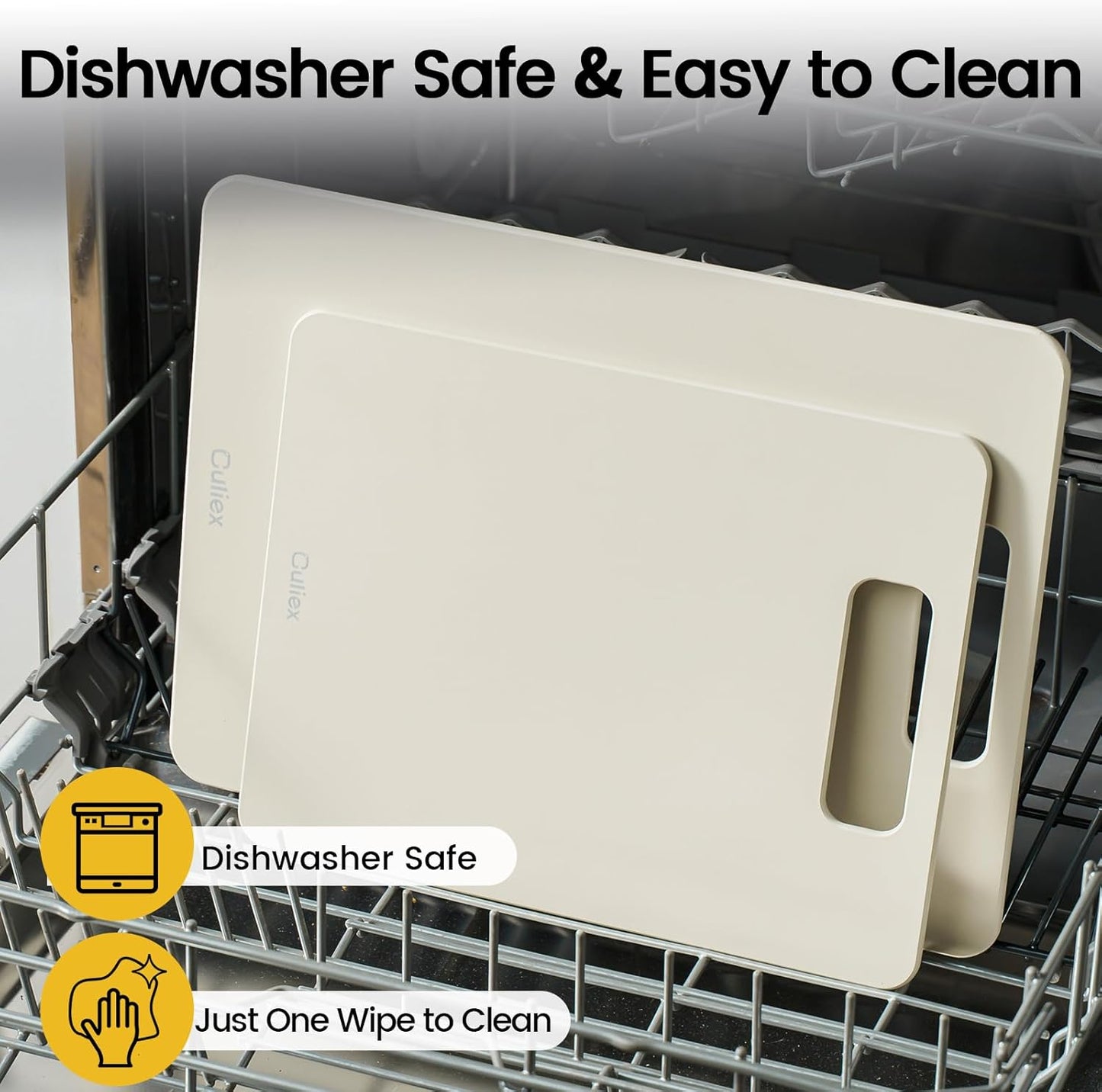 Cutting Boards for Kitchen [Set of 2], Wood Fiber Composite Cutting Board, Dishwasher Safe, Non Slip Non Toxic Chopping Board for Meat Vegetables Fruit Cheese - White