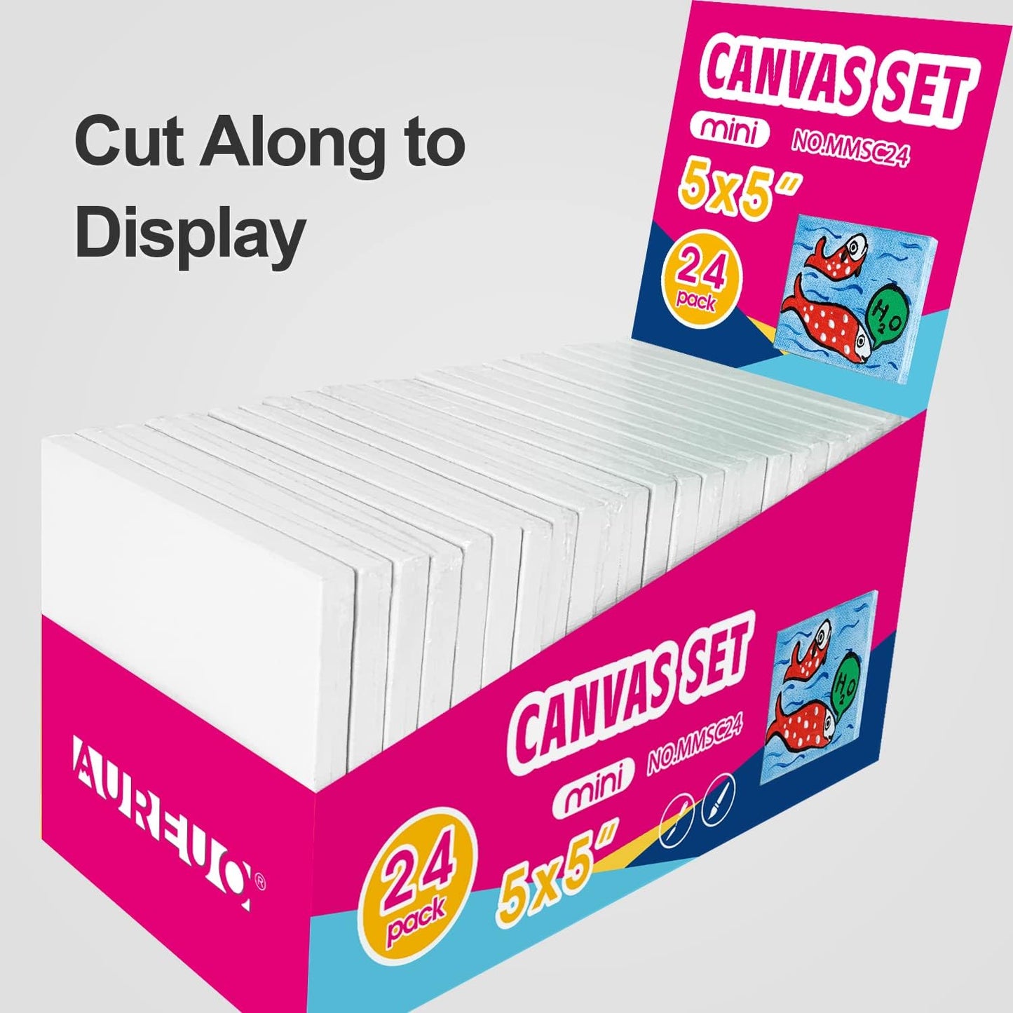 AUREUO Mini Stretched Canvas - 5x5 Inch/24 Pack - 2/5 Inch Profile Small Square Canvas - Gift Set Bulk Pack Canvases for Acrylic Painting & Craft