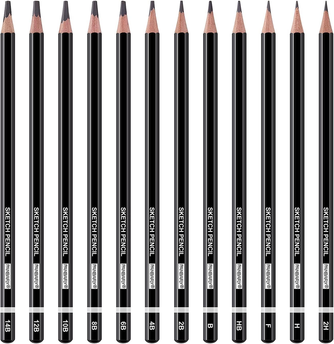 PANDAFLY Professional Drawing Sketching Pencil Set - 12 Pieces Graphite Pencils(14B - 2H), Ideal for Drawing Art, Sketching, Shading, Artist Pencils for Beginners & Pro Artists