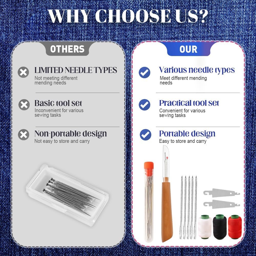 37PCS Sewing Tool Set, 2025 New Sewing Kit, Multi-Purpose Needle and Thread Kit for Leather Sewing DIY Handmade Craft Set, Large-Eye Stitching Needles Sewing Repair Kit for Beginners, Older (2 Set)