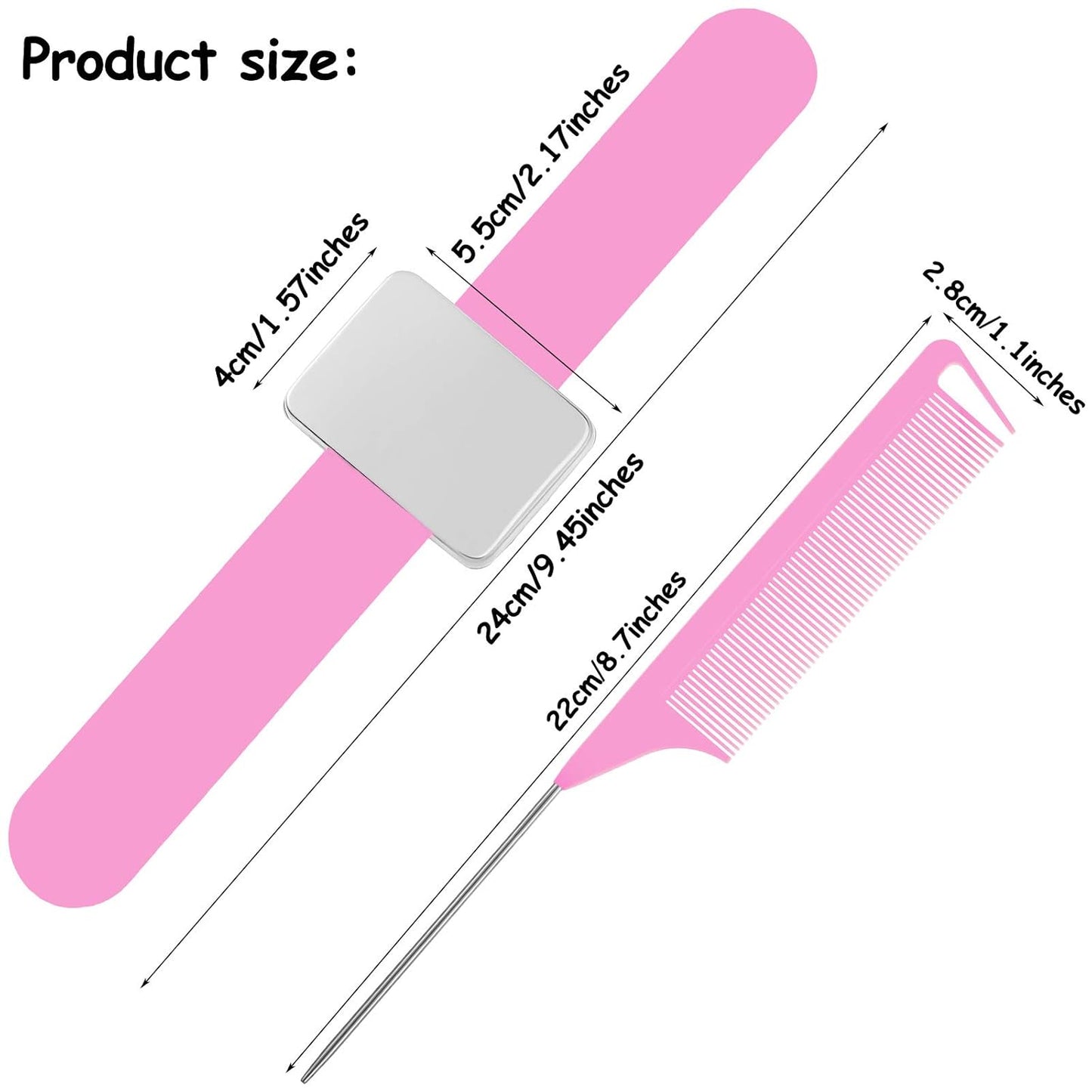 WILLBOND Magnetic Wrist Sewing Pincushion Wrist Magnetic Pin Holder Wristband Pin Cushion Holder with 3 Pcs Stainless Steel Pintail Comb Rat Tail Comb for Hair Clips Hand Sewing(Pink)