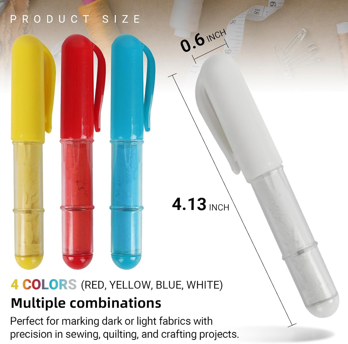 (2-pack) Fabric Chalk Markers -Erase Tailor’s Chalk for Quilting and Sewing - Compatible with Most Fabrics - With Dosing Wheel Technology, Blue & White