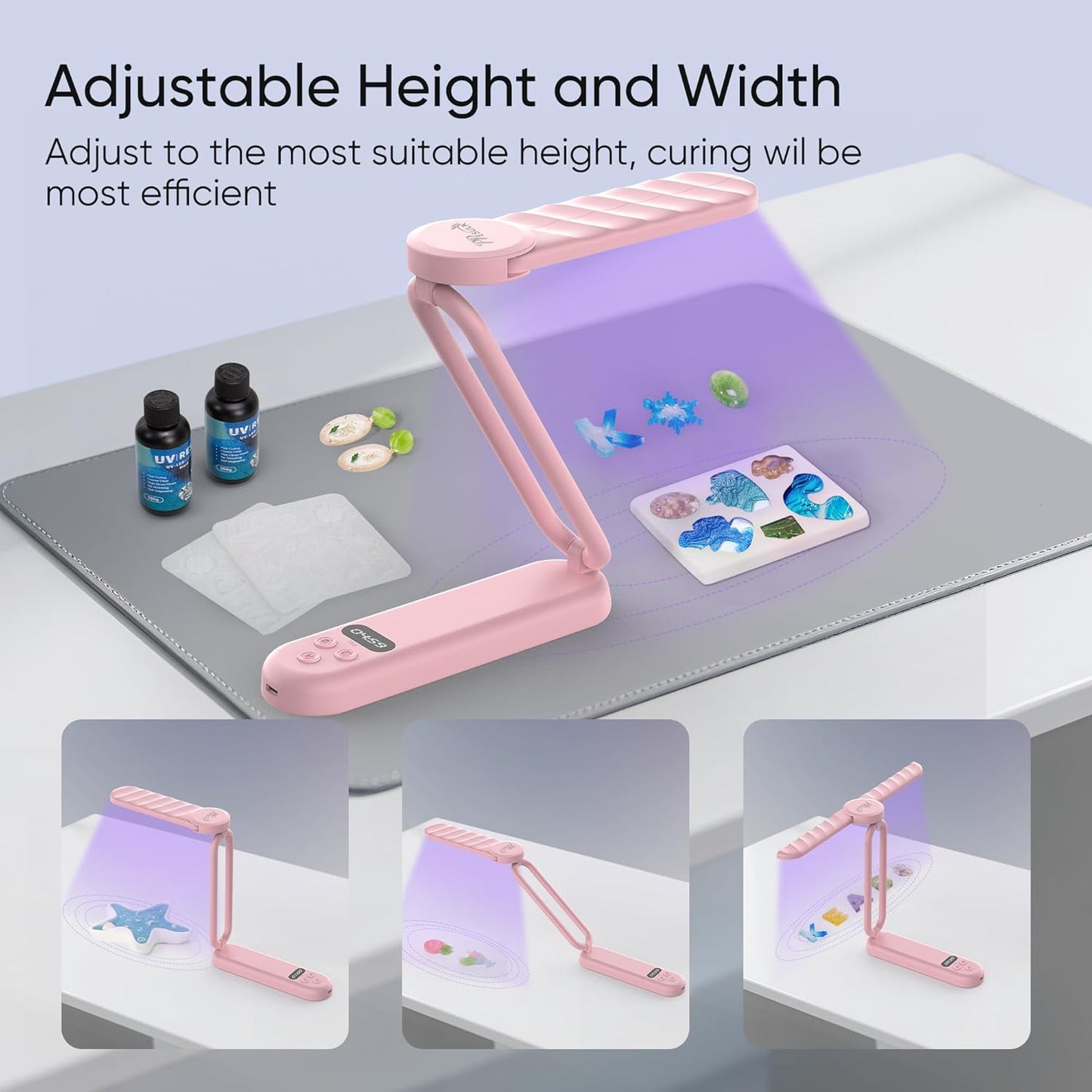 PPESULK UV Light for Resin Curing, 3000mAh Rechargeable Fast UV Resin Lamp with Timer and 34 Beads, Cordless Portable Resin Curing Machine for Resin Molds, Jewelry Making & DIY Crafts(Pink)