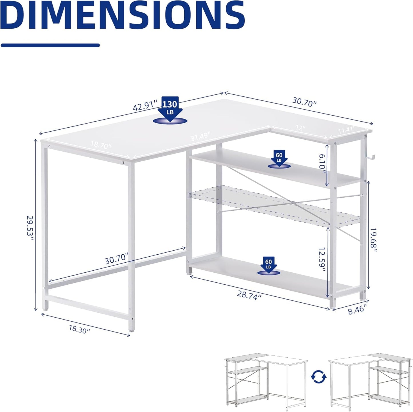 Pamray 43 Inch L Shaped Computer Desk with Reversible Side Storage Shelves, Small Corner Desk for Small Space Home Office,Writing Study Table PC Desk for Bedroom,Red