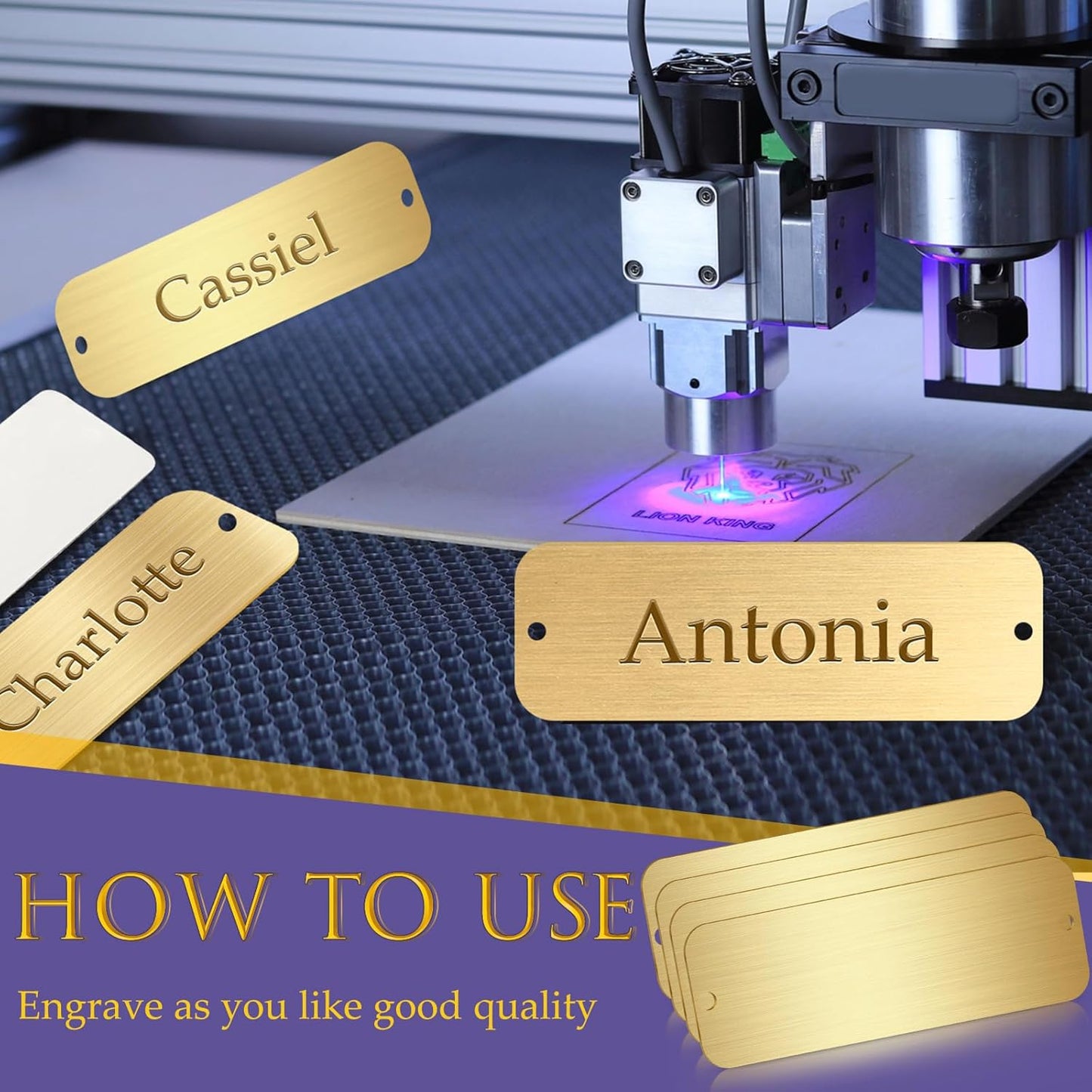 24 Pcs Personalized Name Plates Laser Engraved 1" x 3" Solid Brushed Metal Plaque Trophy Plate Blank Name Tag with Adhesive Backing and Screws for DIY(Gold,Round Corner)