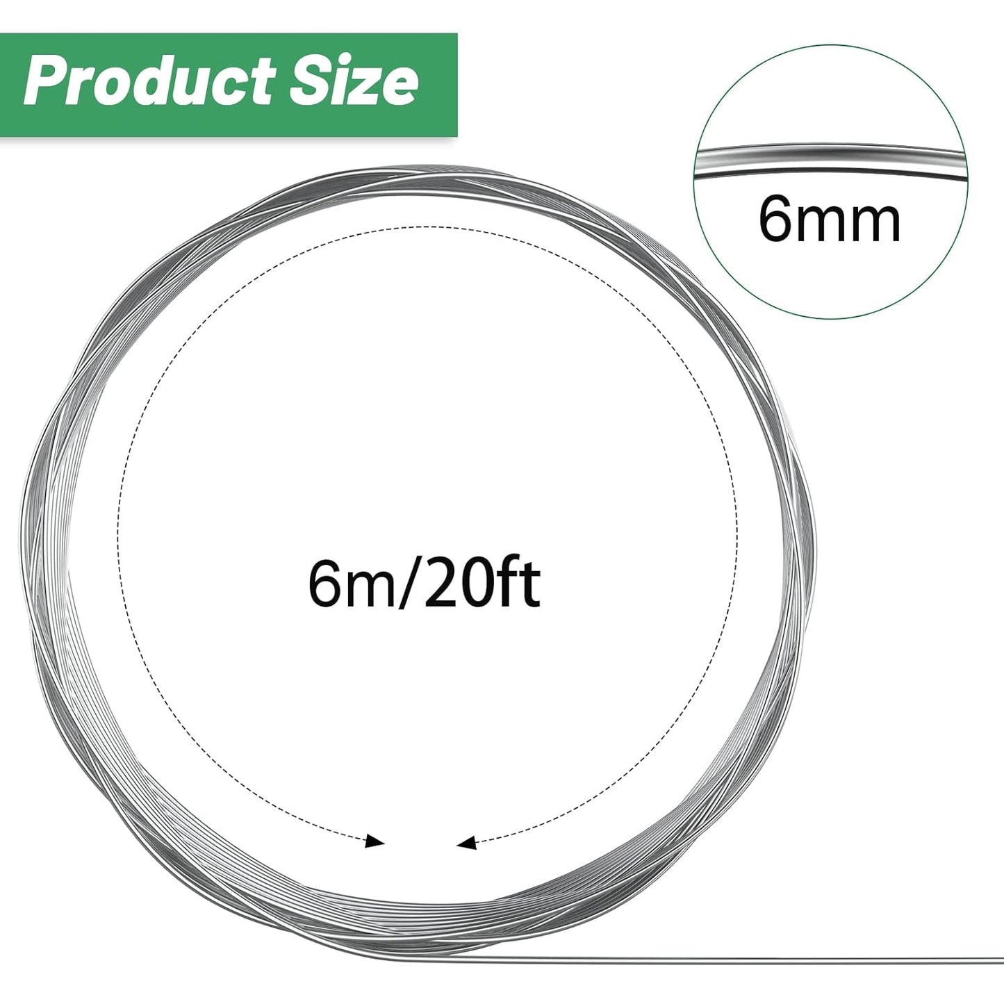 Pelopy Aluminum Wire 1/4 Inch Diameter Metal Wire 20 ft Armature Bendable Armature for Sculpting Dolls Floral Jewelry Making Weaving DIY Crafts, Silver