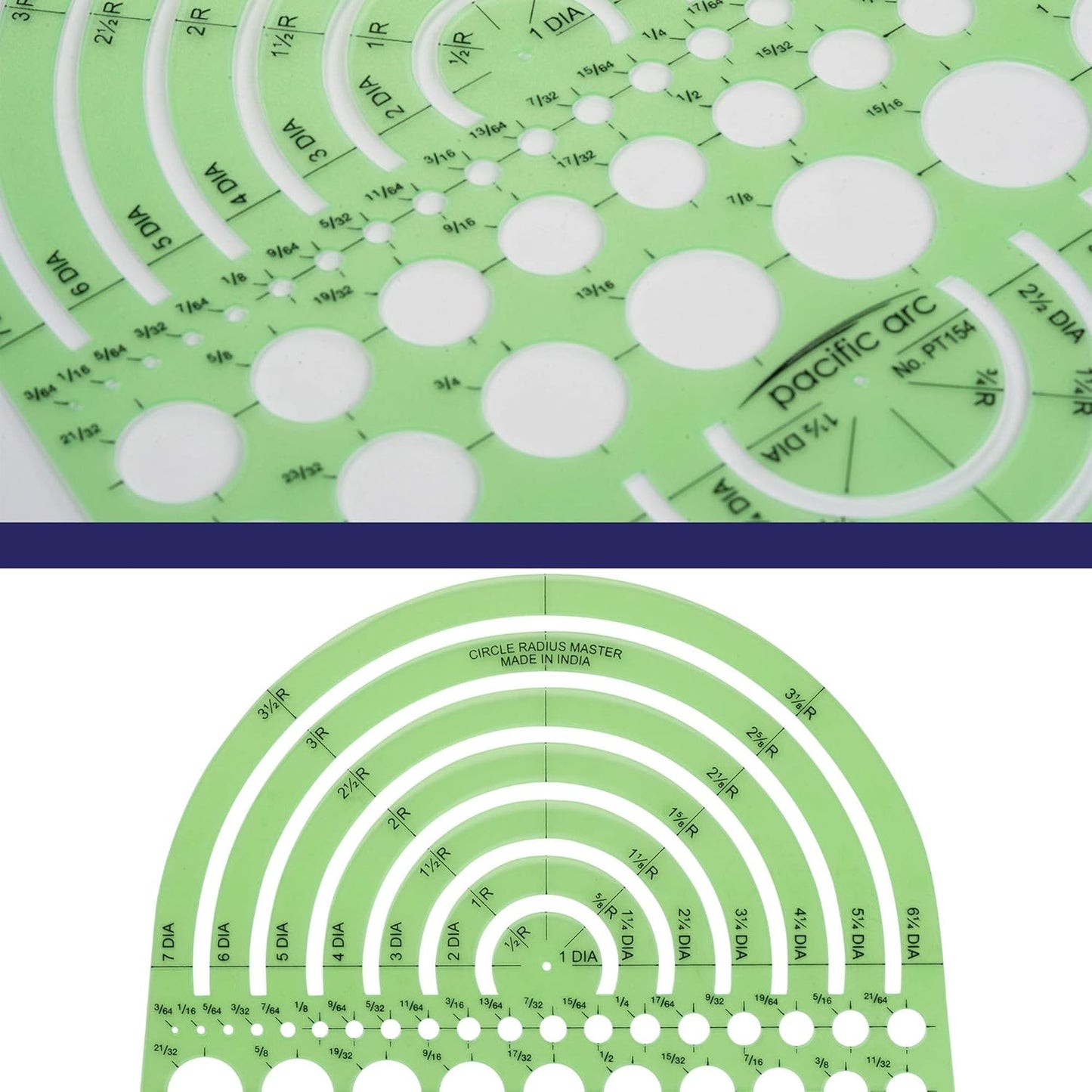 Pacific Arc Circles Radius Master Template Guide, from 1/2 Inch to 3 3/4 Inch Radius and 36 Perfect Circles from 3/64 to 1 Inches